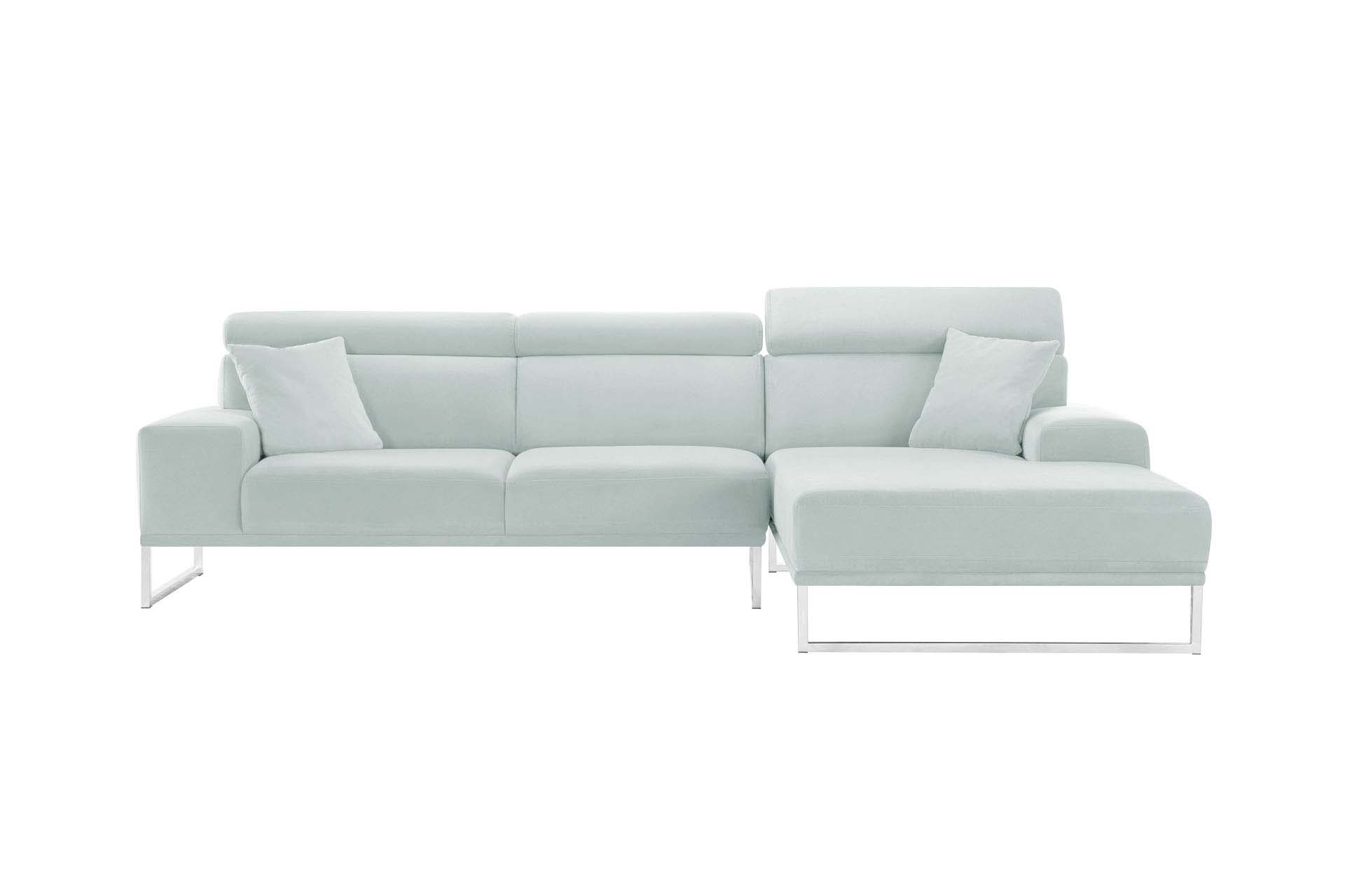 Canapé d'angle droit 5 places en velours gris pastel Canapé d'angle droit 5 places en velours gris pastel
