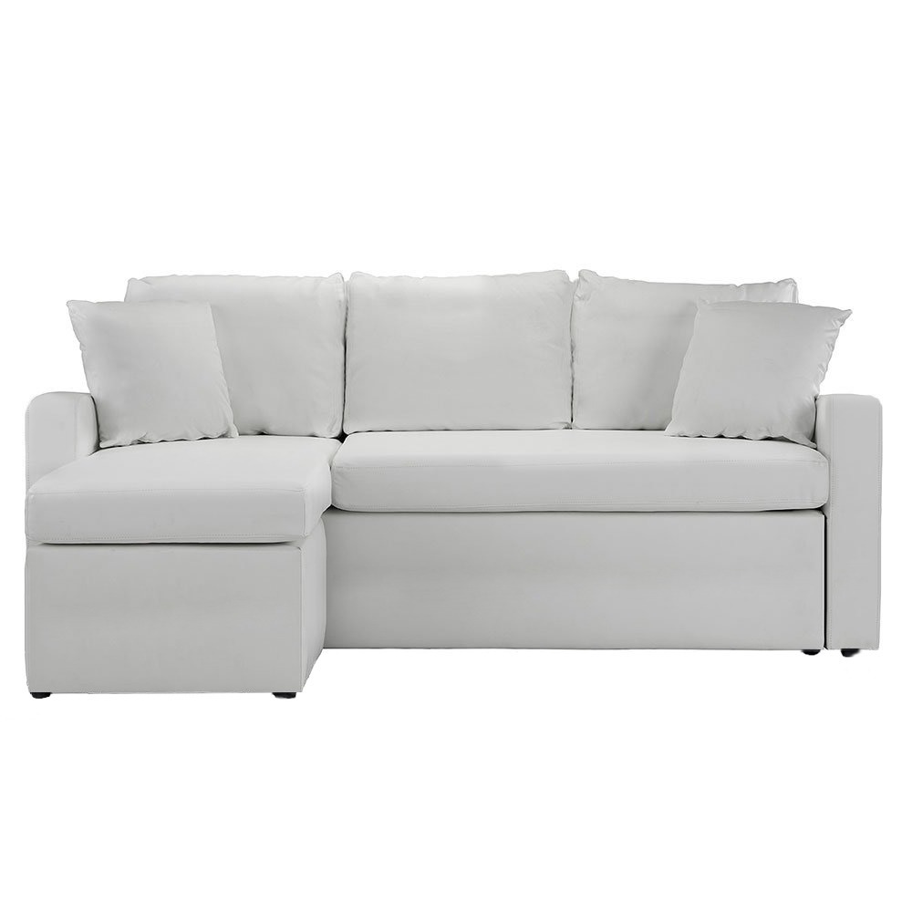 Canapé d'angle convertible réversible 4 places effet cuir blanc