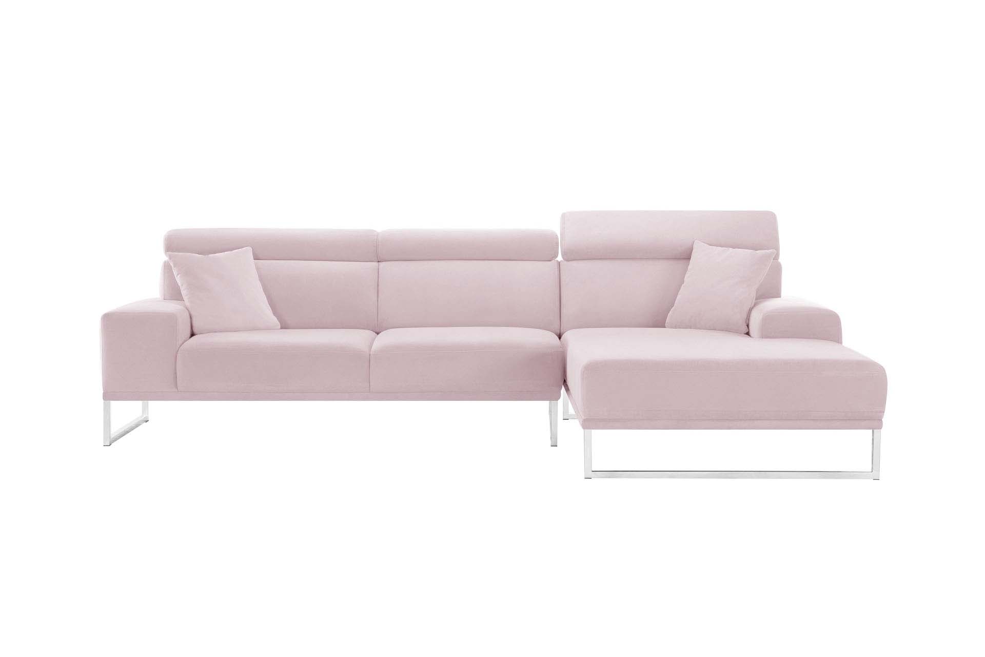 Canapé d'angle droit 5 places en velours rose pastel Canapé d'angle droit 5 places en velours rose pastel