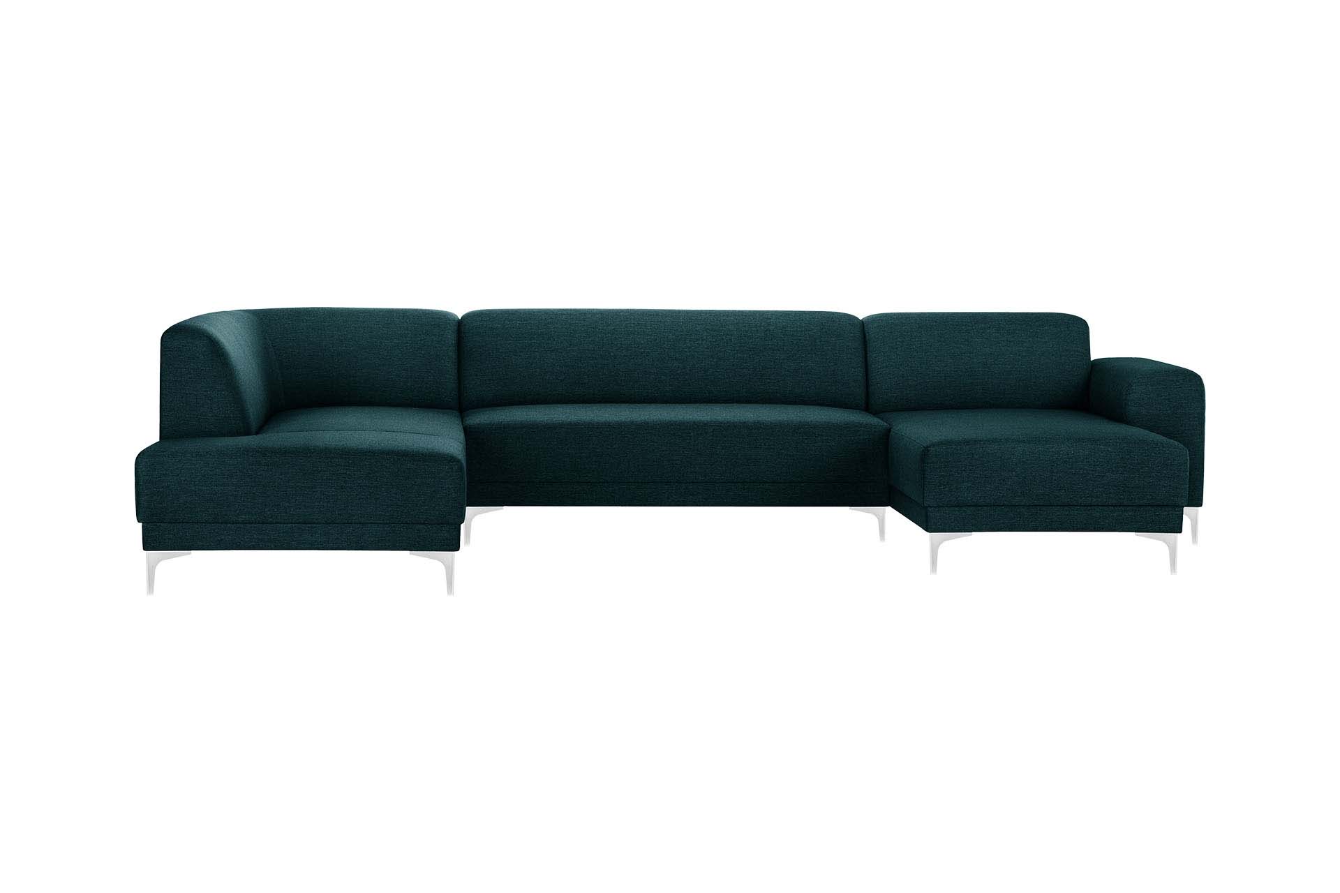 Canapé d'angle droit 6 places toucher lin turquoise (photo) Canapé d'angle droit 6 places toucher lin turquoise
