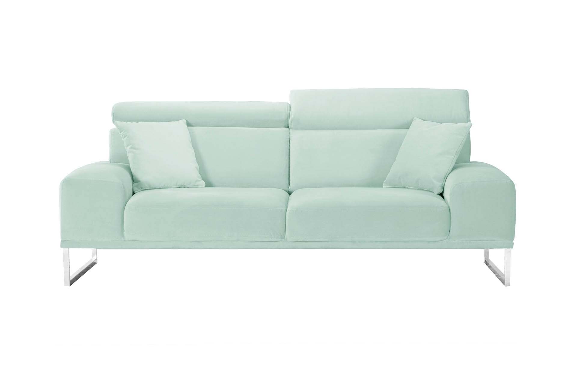 Canapé 3 places en velours menthe pastel (photo) Canapé 3 places en velours menthe pastel