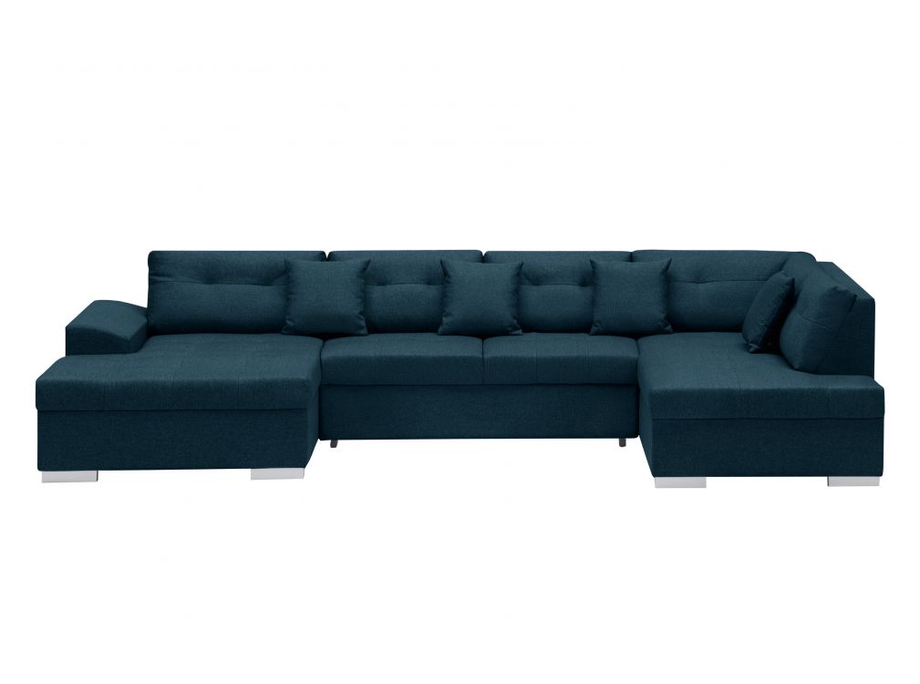 Canapé d'angle droit panoramique convertible en tissu bleu pétrole