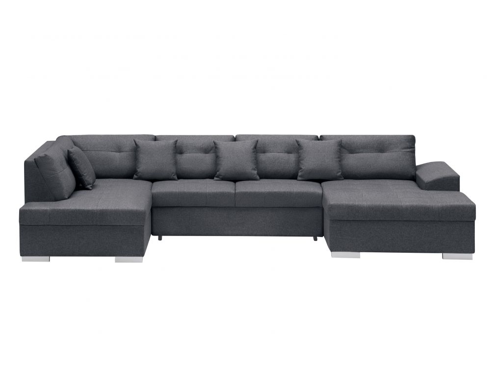 Canapé d'angle gauche panoramique convertible en tissu gris foncé