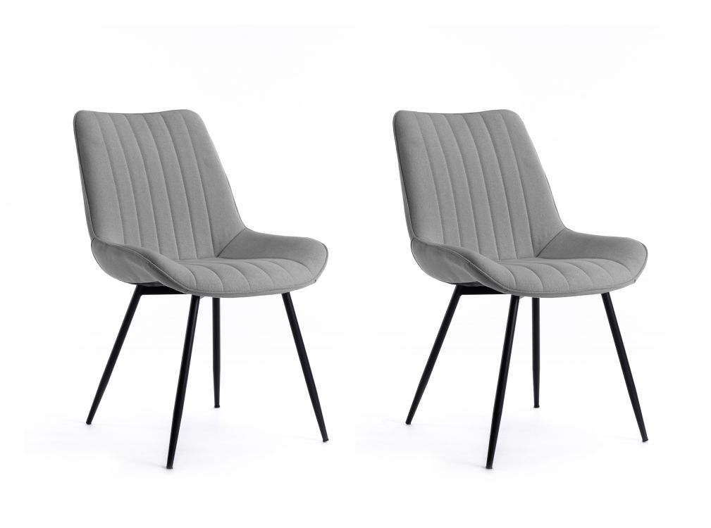 Lot de 2 chaises à rayures surpiquées en tissu gris Lot de 2 chaises à rayures surpiquées en tissu gris