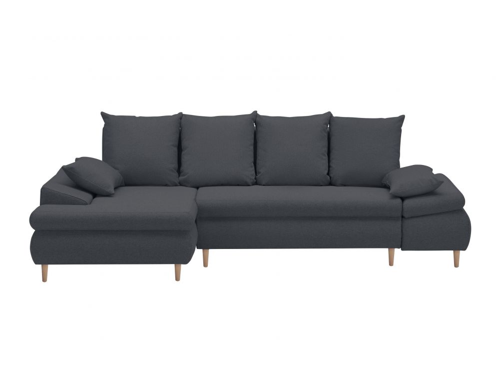 Canapé d'angle gauche convertible avec coffre en tissu gris foncé