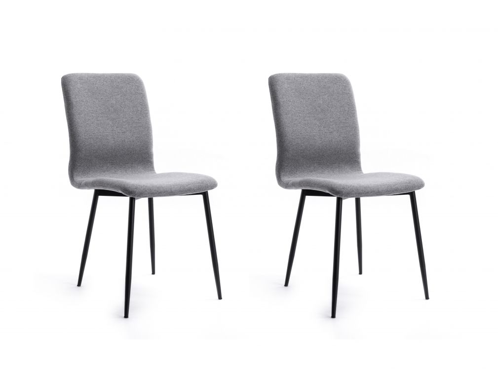 Lot de 2 chaises en tissu gris avec pieds en métal noir Lot de 2 chaises en tissu gris avec pieds en métal noir