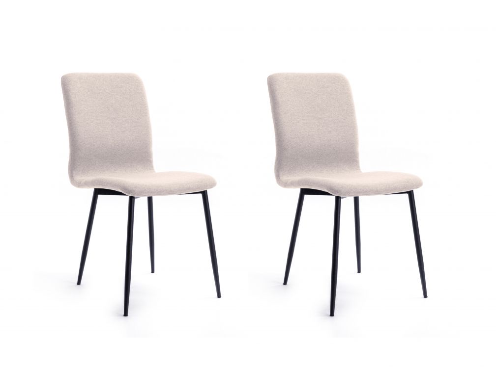 Lot de 2 chaises en tissu beige avec pieds en métal noir Lot de 2 chaises en tissu beige avec pieds en métal noir