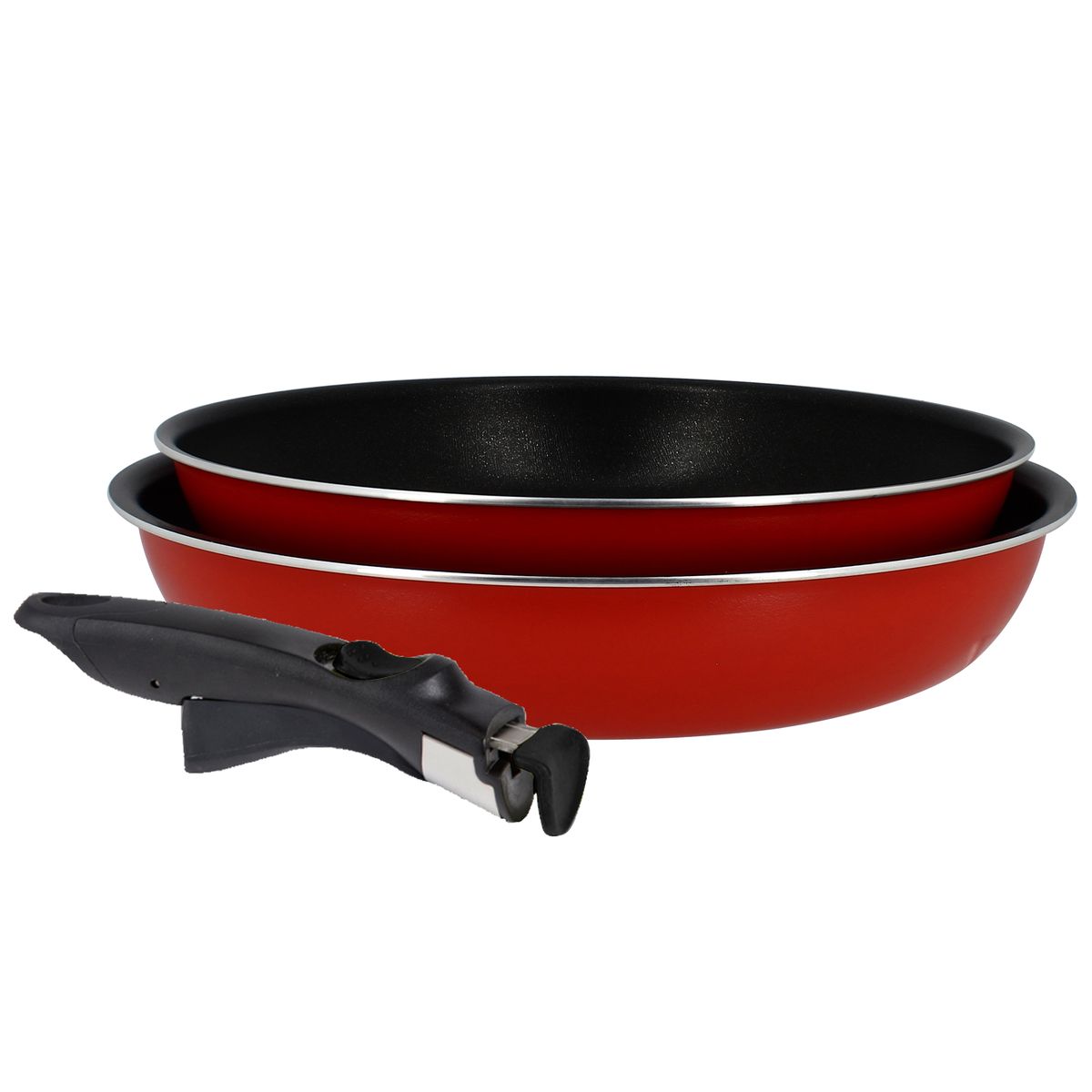Set de 2 poêles non induction avec poignée amovible en aluminium Set de 2 poêles non induction avec poignée amovible en aluminium