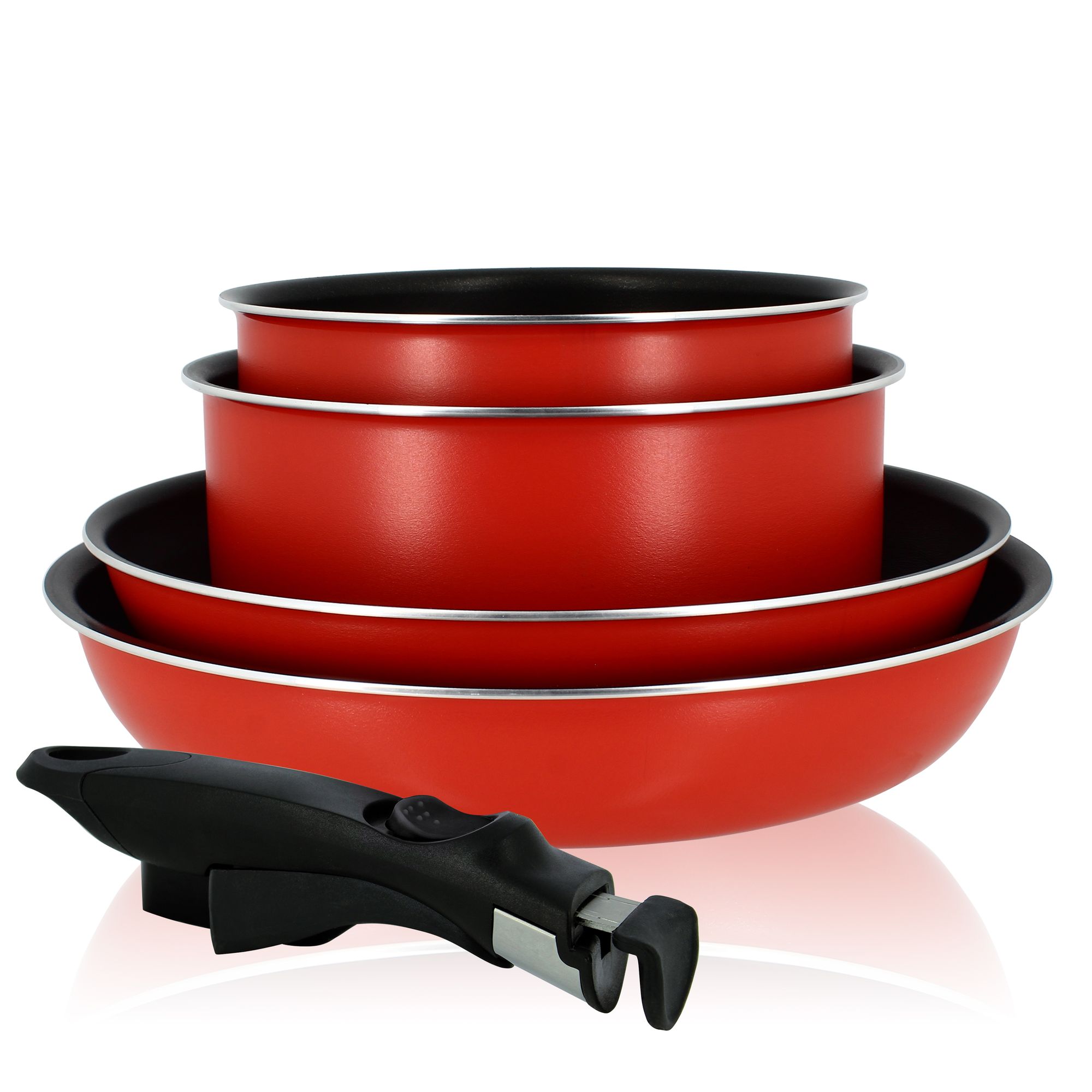 Set de 5 pièces non induction avec poignée amovible en aluminium Set de 5 pièces non induction avec poignée amovible en aluminium