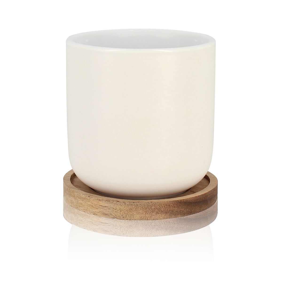 Set de 2 tasses avec support en porcelaine et acacia 25 cl Set de 2 tasses avec support en porcelaine et acacia 25 cl