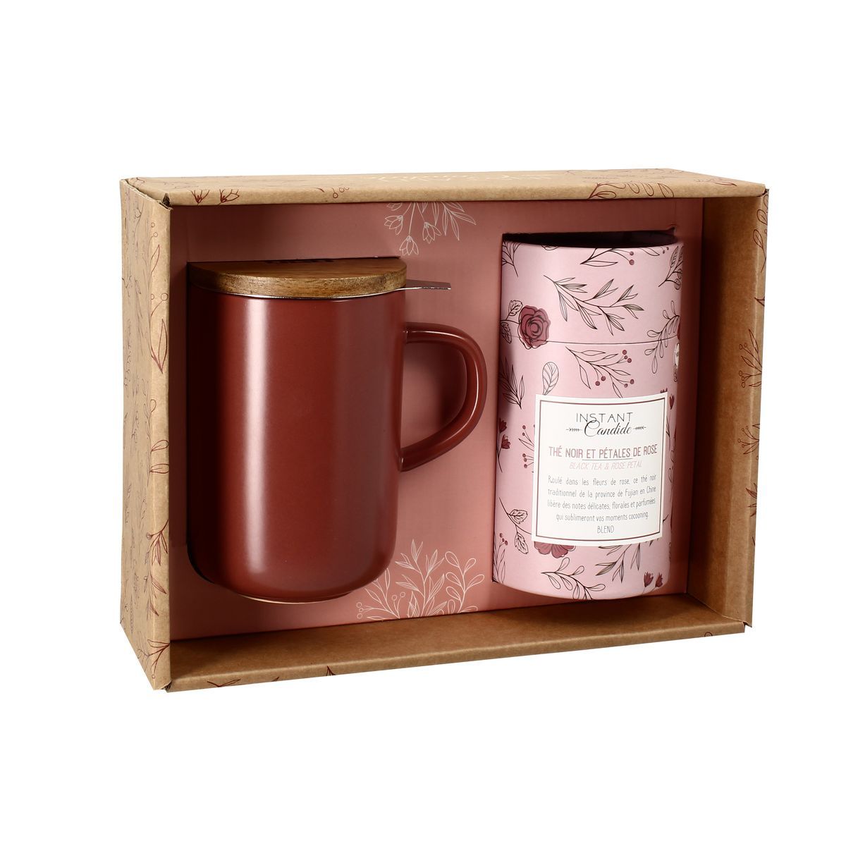 Coffret tisanière thé noir aux pétales de rose en grès Rouge 475 ml Coffret tisanière thé noir aux pétales de rose en grès Rouge 475 ml