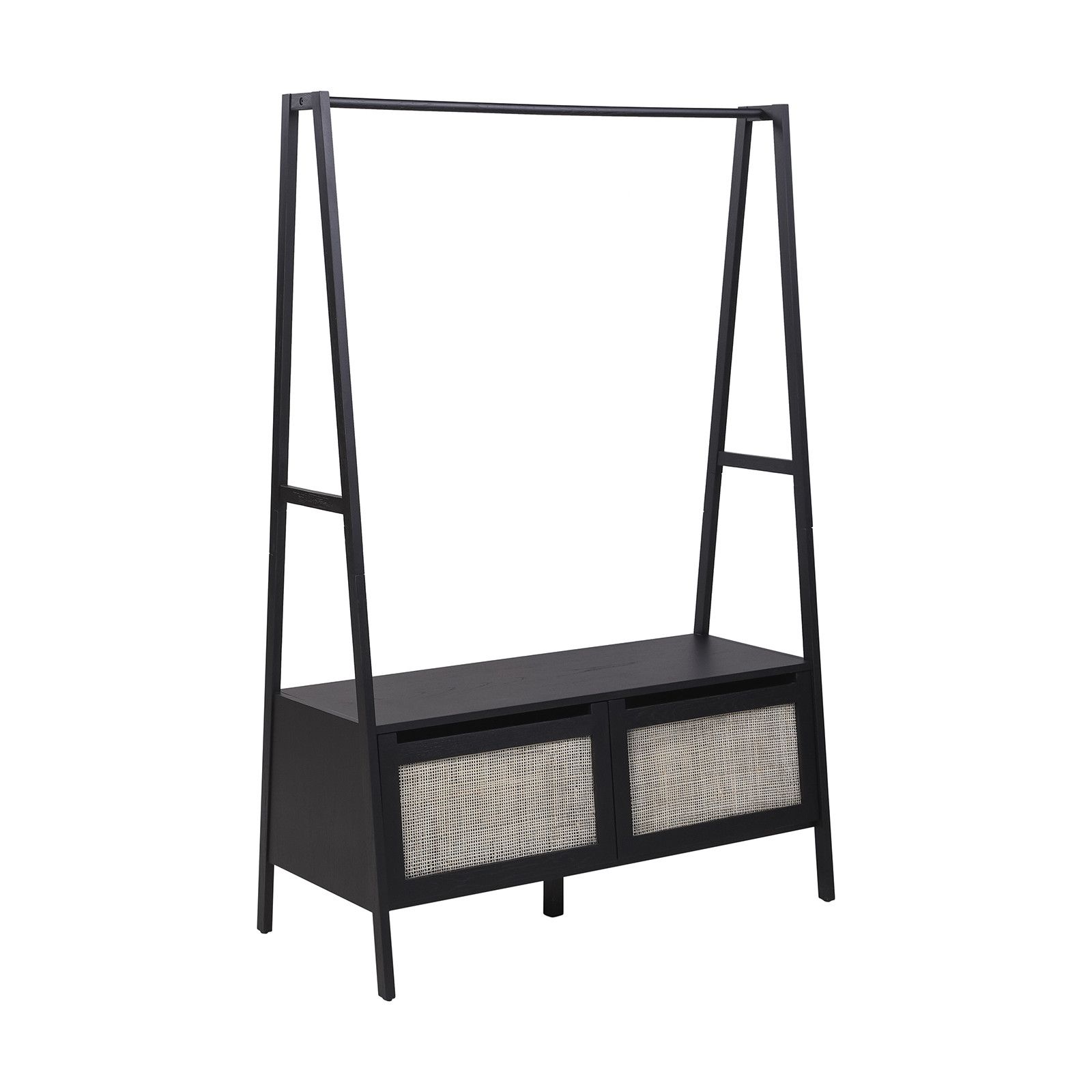 Portant vêtements en bois et cannage avec placards (photo) Portant vêtements en bois et cannage avec placards