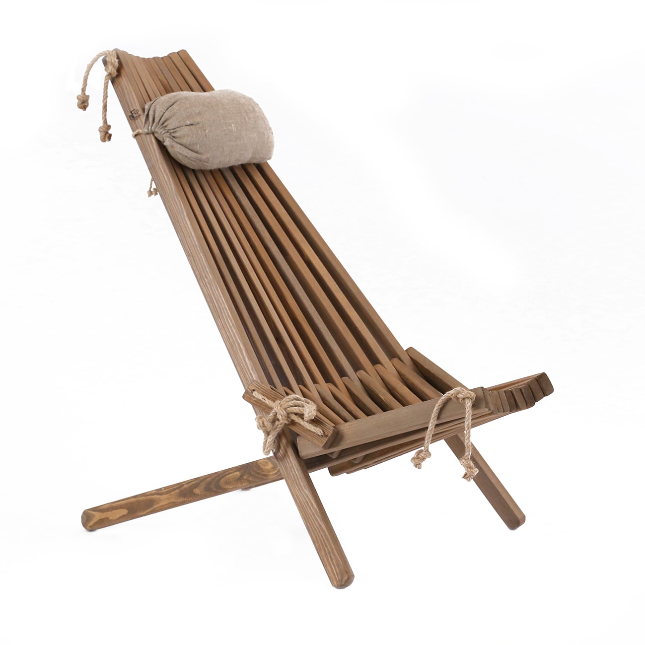 Chilienne pliante en pin massif huilée brune avec coussin Chilienne pliante en pin massif huilée brune avec coussin