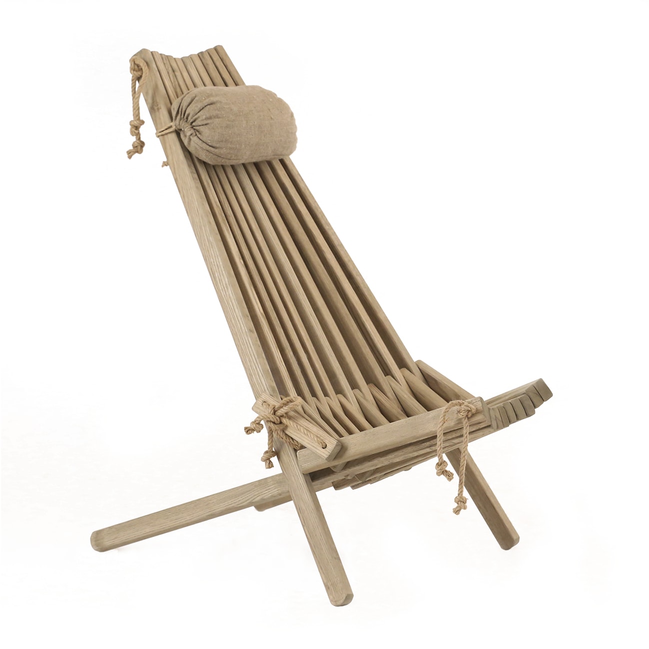 Chilienne pliante en frêne massif huilée grise avec coussin Chilienne pliante en frêne massif huilée grise avec coussin
