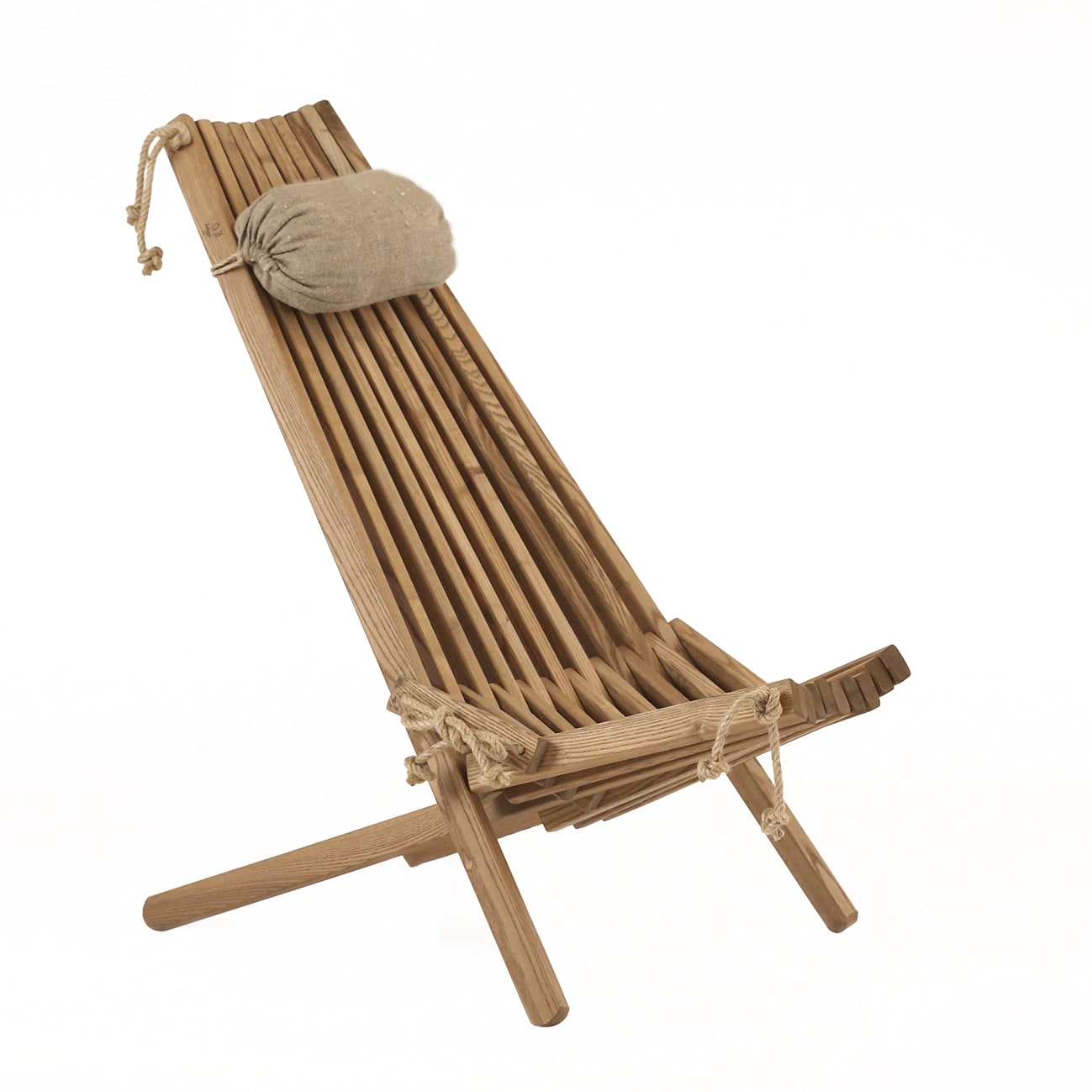 Chilienne pliante en frêne massif huilée brune avec coussin Chilienne pliante en frêne massif huilée brune avec coussin