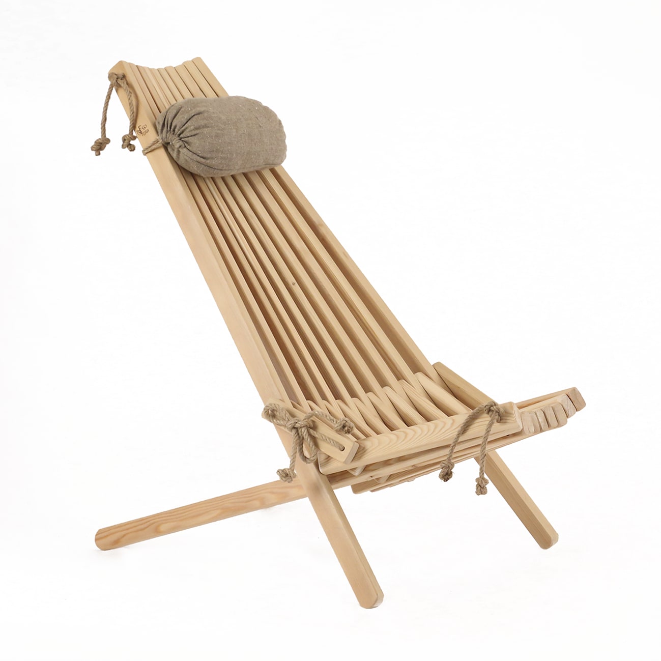 Chilienne pliante en mélèze massif nature avec coussin Chilienne pliante en mélèze massif nature avec coussin