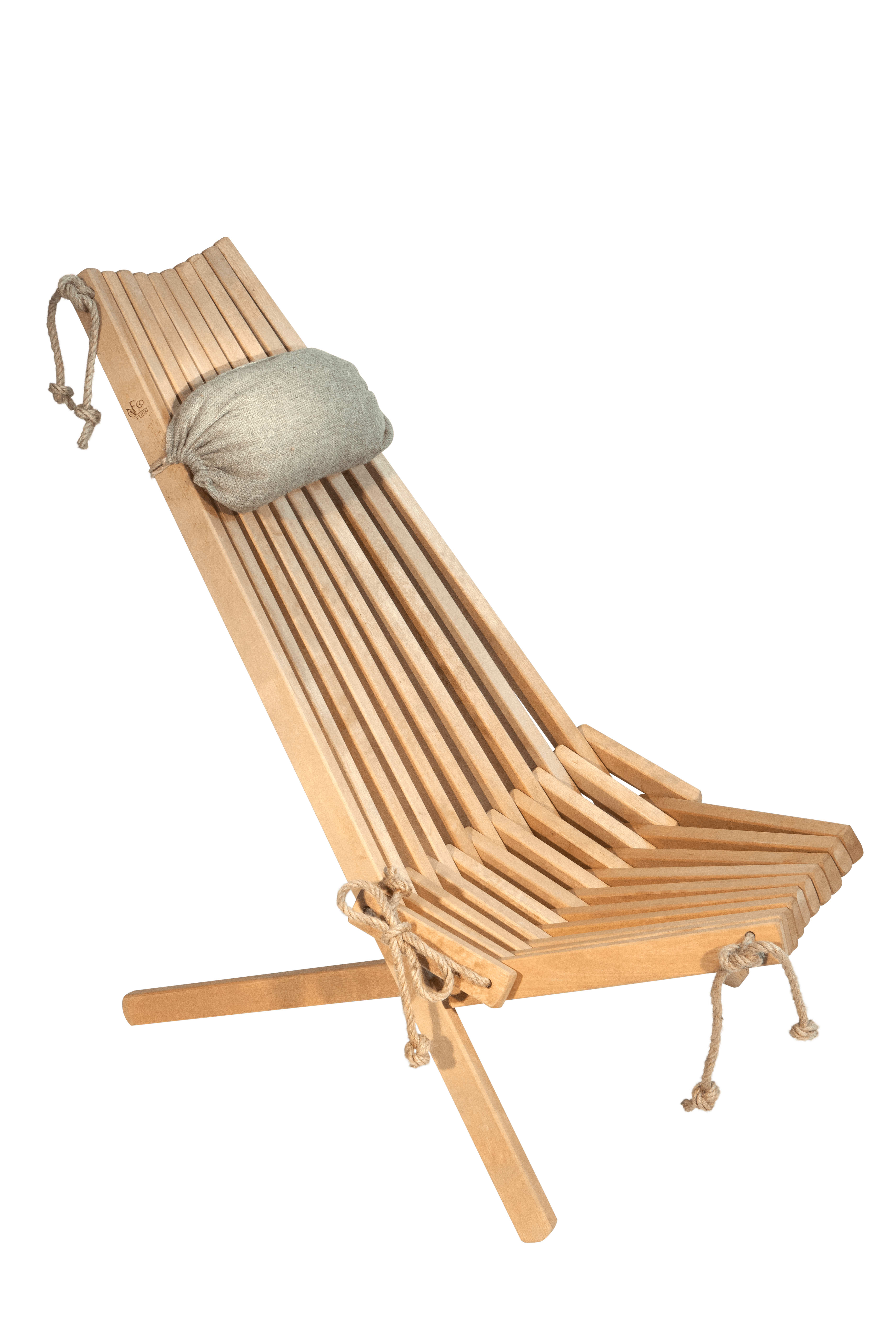 Chilienne pliante en bouleau massif huilée brun avec coussin Chilienne pliante en bouleau massif huilée brun avec coussin