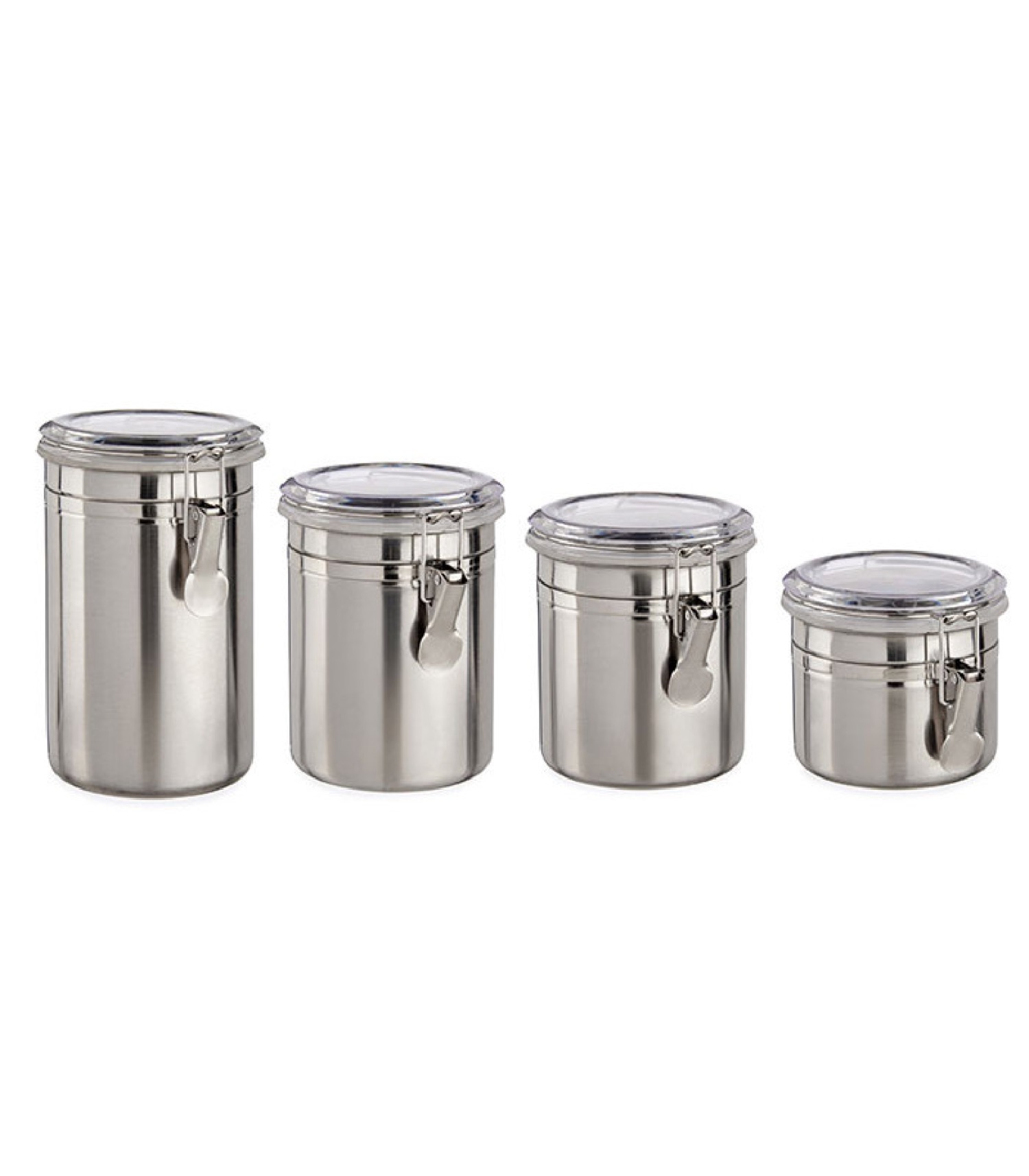 Set de 4 bocaux de cuisine hermétiques inox couvercle clip Set de 4 bocaux de cuisine hermétiques inox couvercle clip