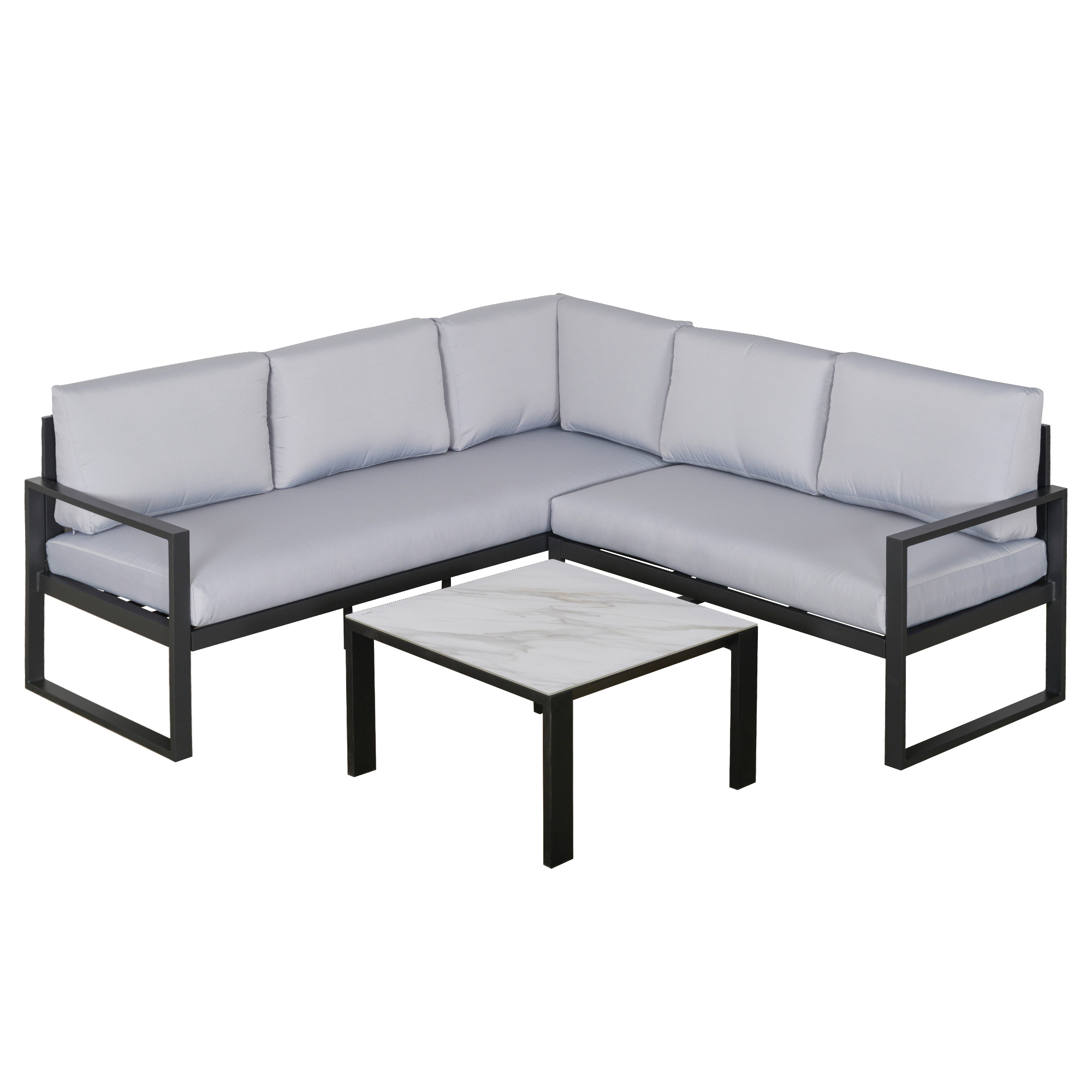 Ensemble salon de jardin d'angle style yachting 5 places gris