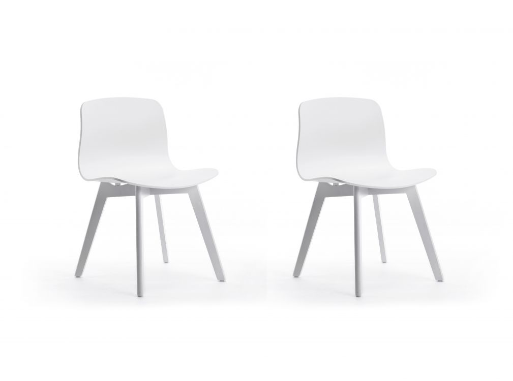 Lot de 2 chaises blanches design avec pieds en bois teinté