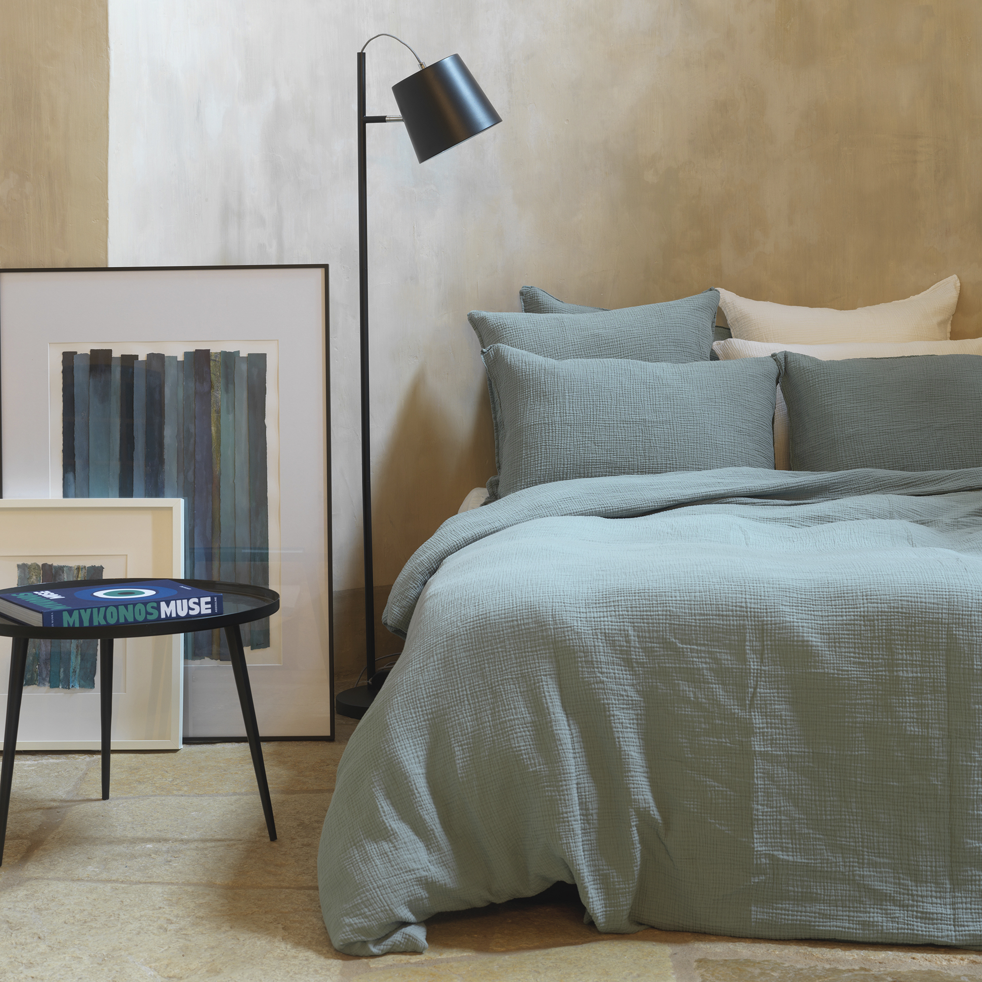 Housse de couette gaze de coton bleu minéral 240X220 CM Housse de couette gaze de coton bleu minéral 240X220 CM