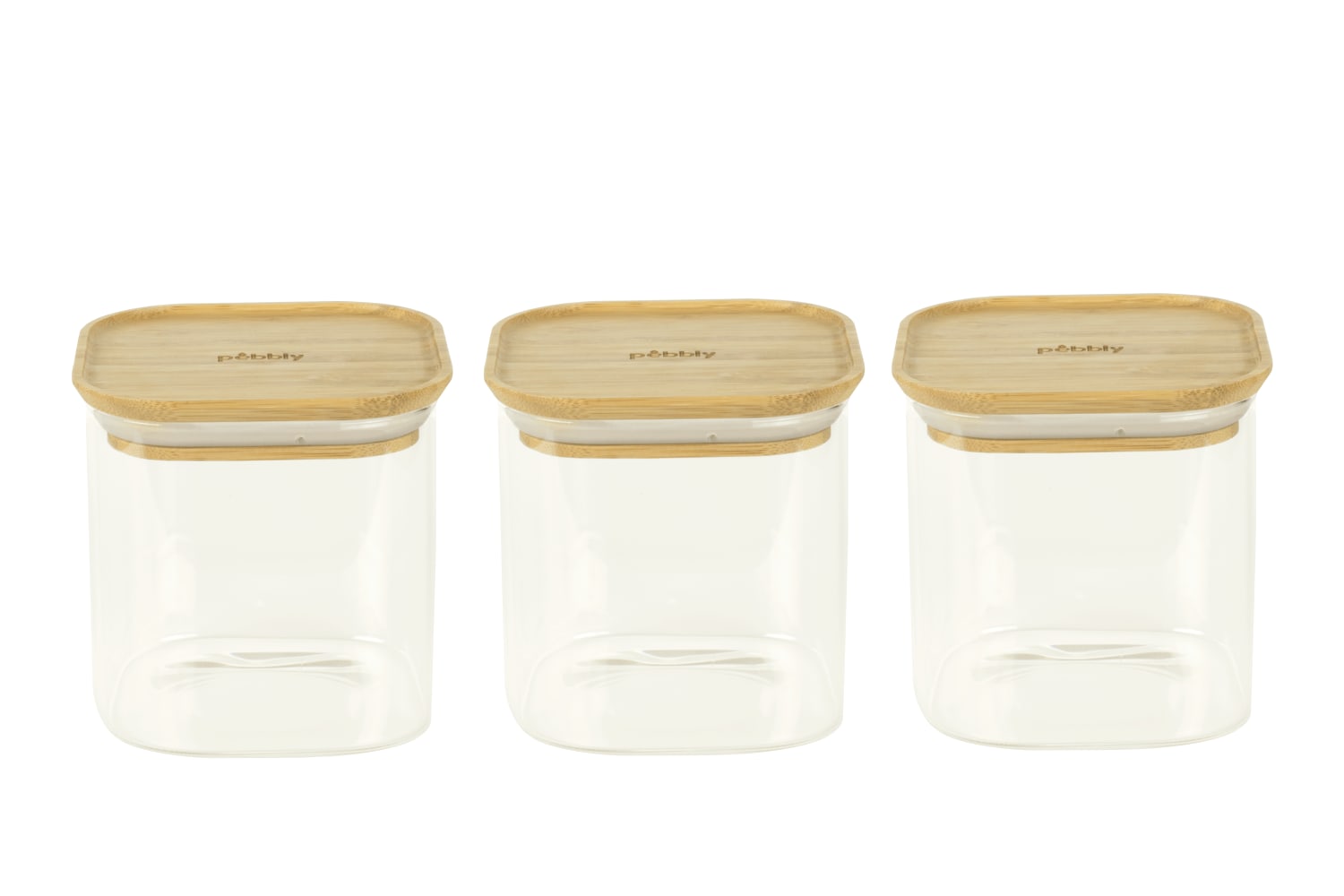 Set de 3 boîtes carrées en verre avec couvercle en bambou 800ml Set de 3 boîtes carrées en verre avec couvercle en bambou 800ml