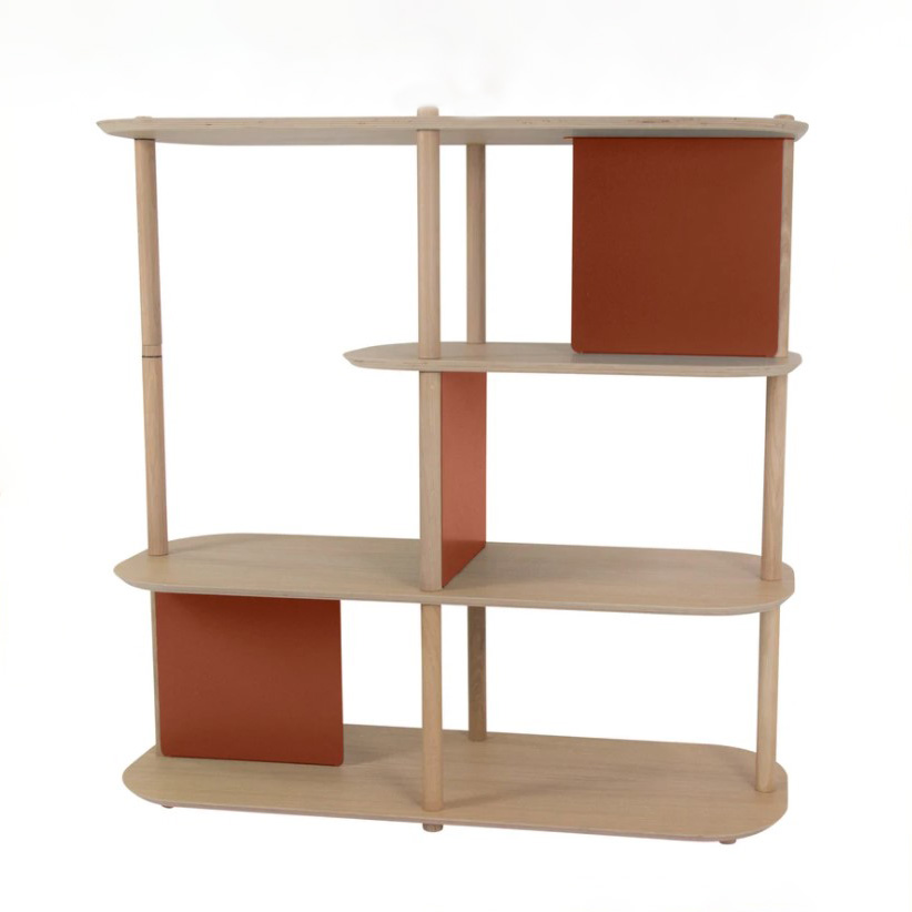 Grande étagère 4 niveaux en chêne et métal terracotta
