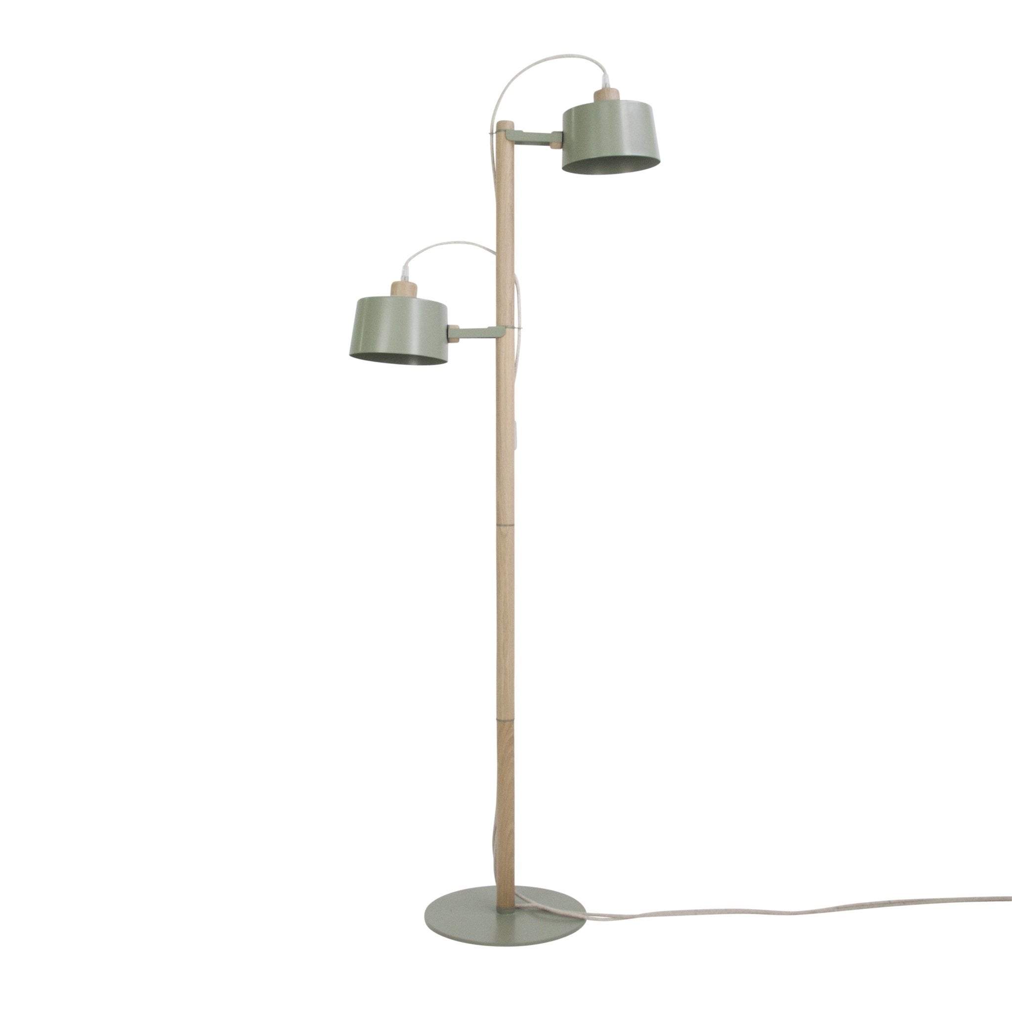 Luminaire à poser avec 2 abat-jours en chêne et métal vert Luminaire à poser avec 2 abat-jours en chêne et métal vert