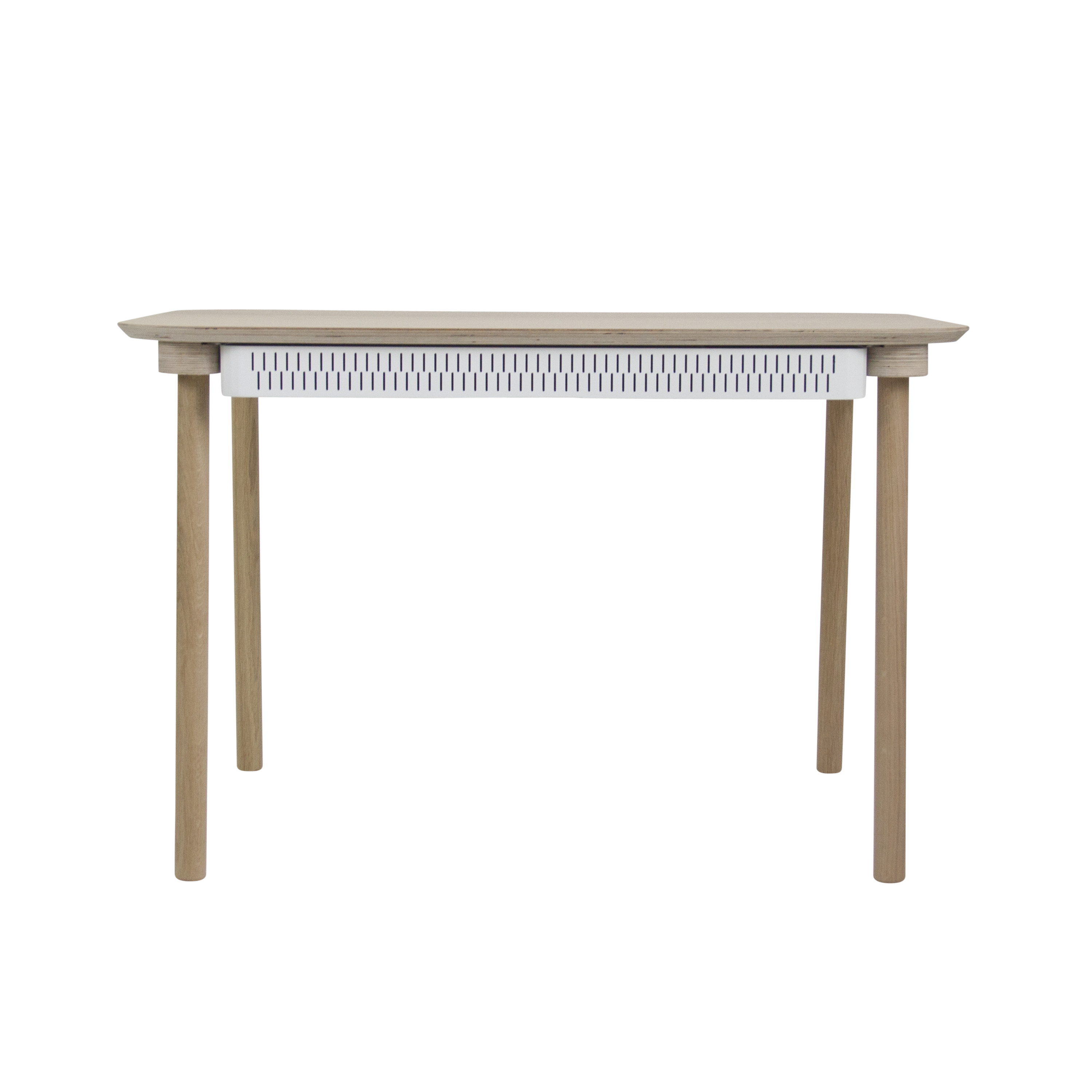 Table de repas avec 2 tiroirs en chêne et métal blanc