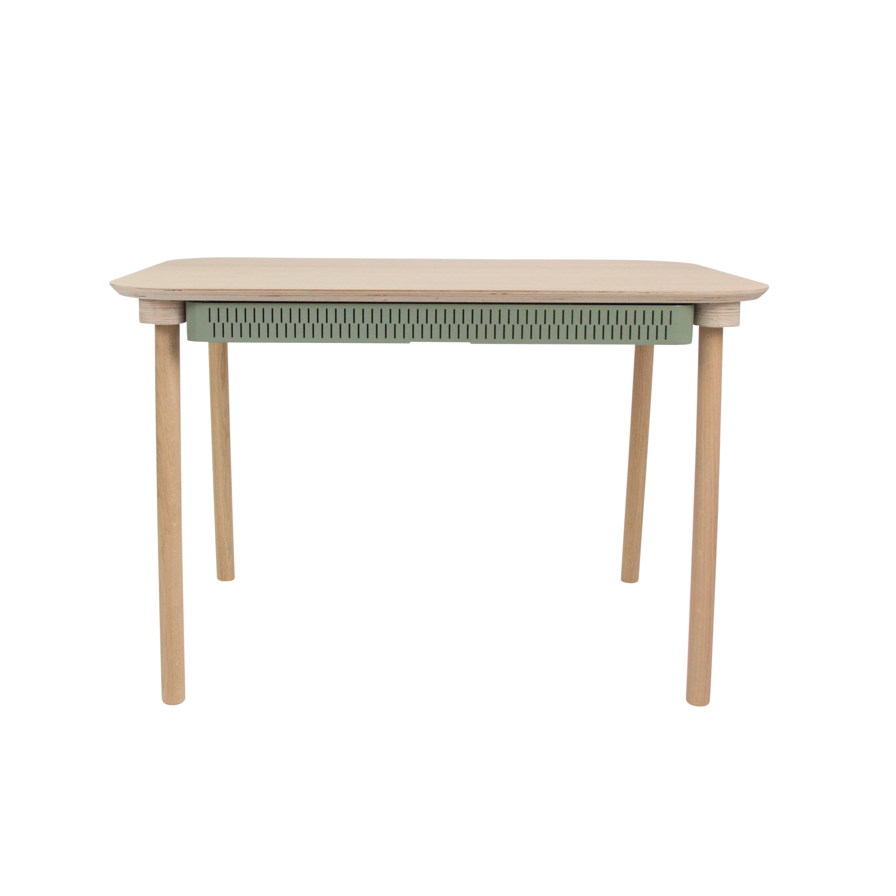 Table de repas avec tiroir en chêne et métal vert