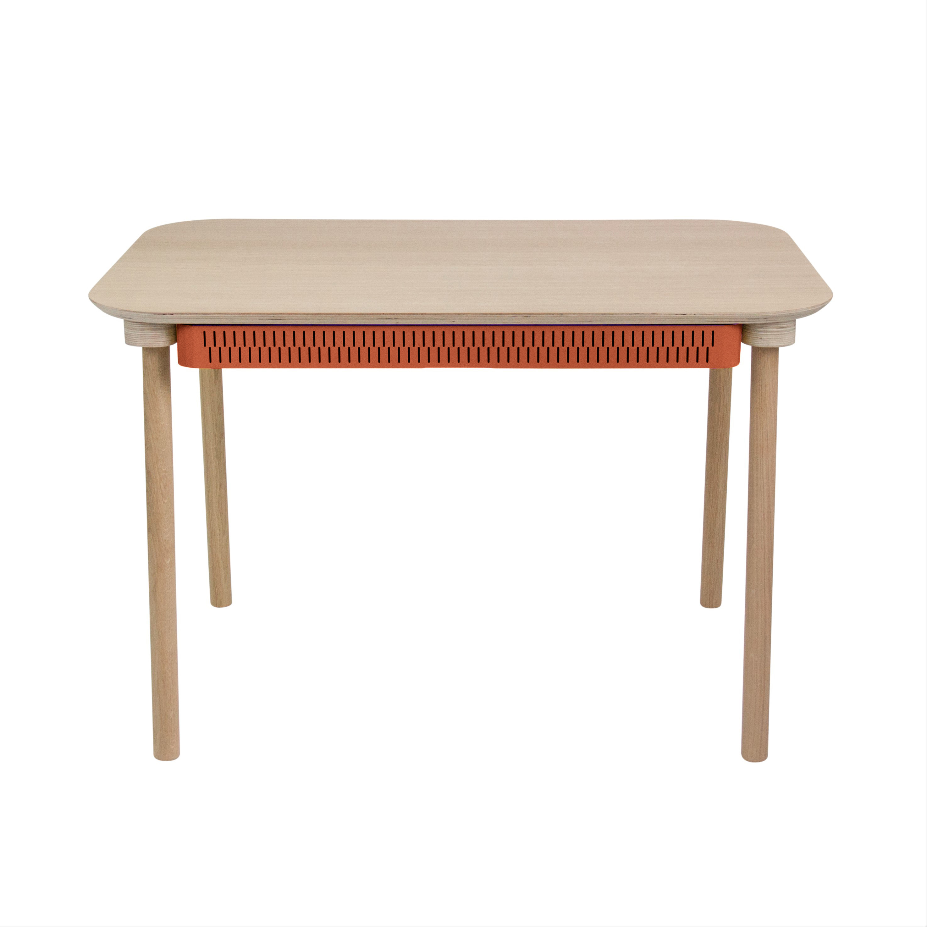 Table de repas avec 2 tiroirs en chêne et métal terracotta