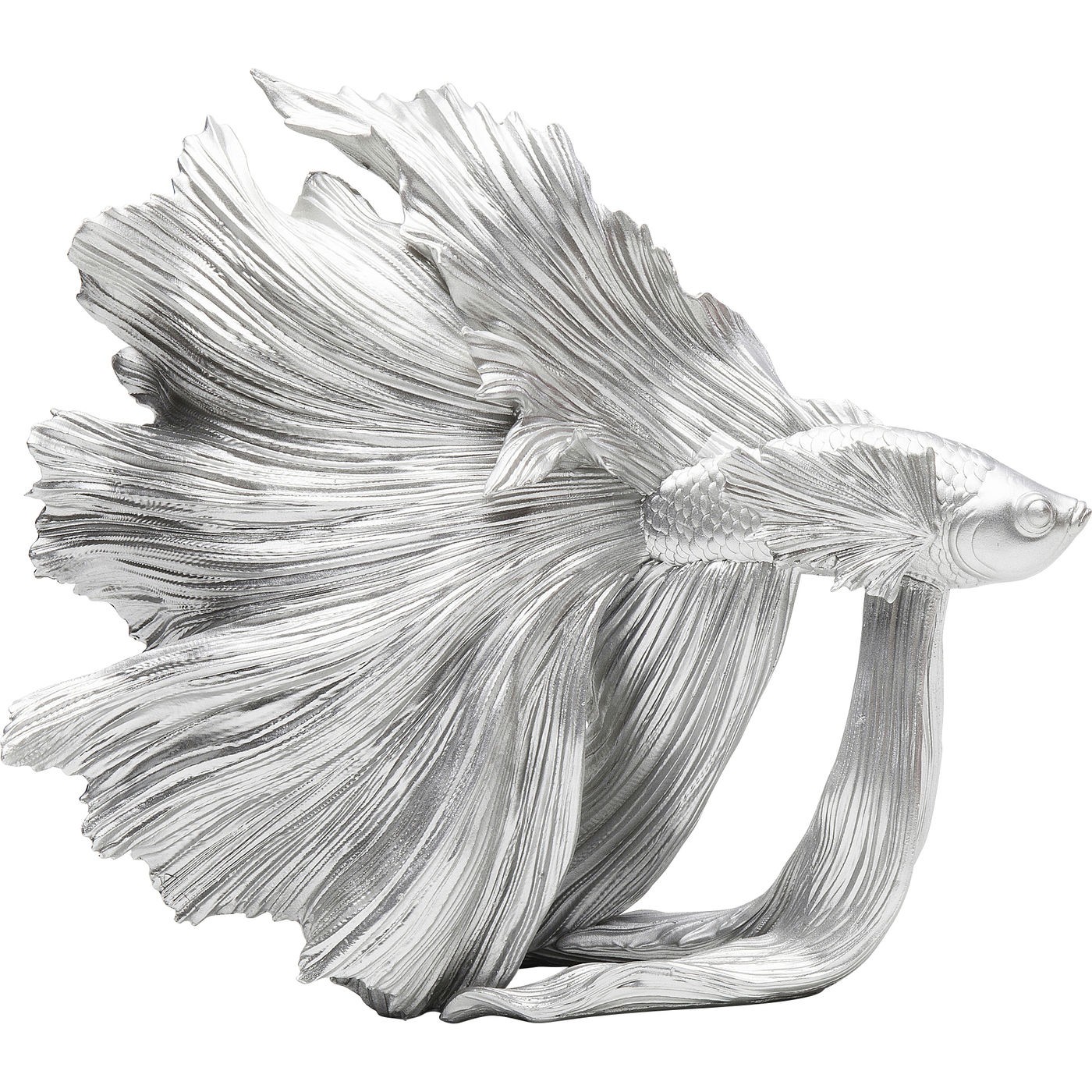 Statuette poisson combattant en polyrésine argentée 37x34