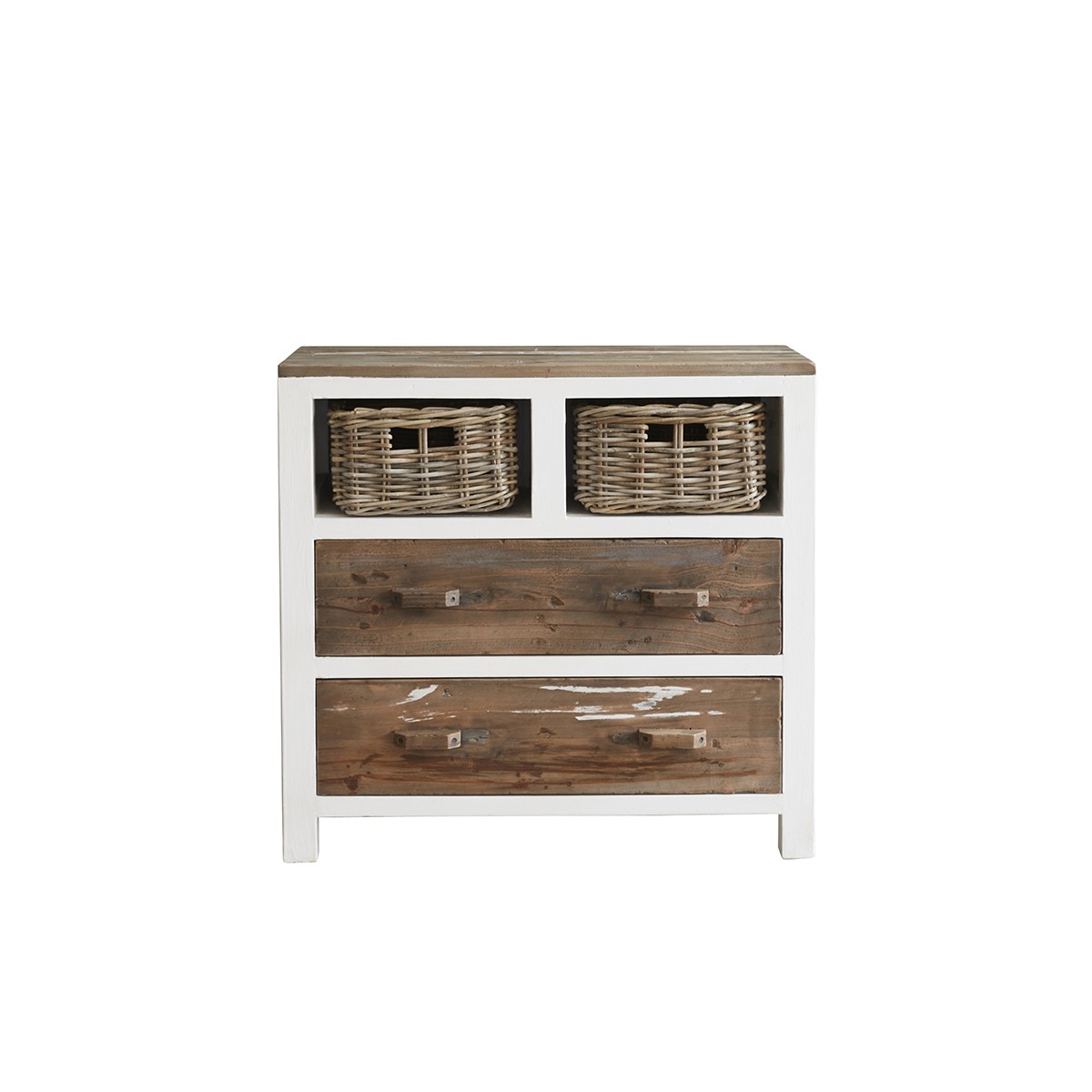 Commode 2 tiroirs 2 niches en pin recyclé