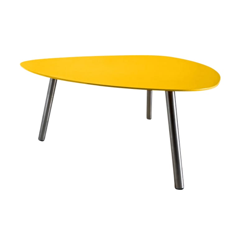 Table basse de jardin aluminium jaune pieds inox brossé D74cm