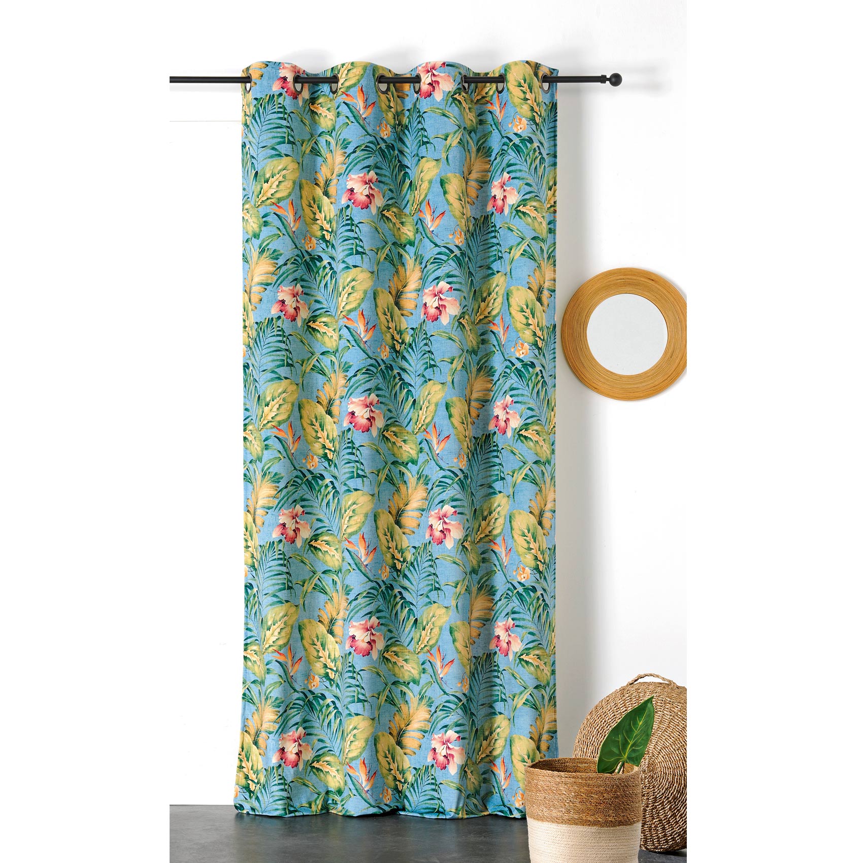 Rideau tamisant hibiscus polyester bleu 240x145 Rideau tamisant hibiscus polyester bleu 240x145