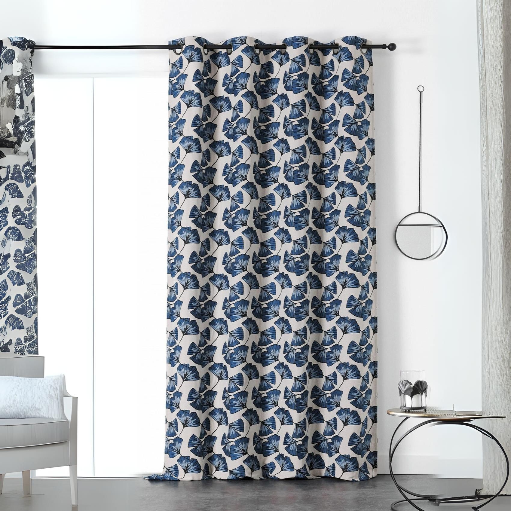 Rideau jacquard biloba jacquard bleu 240x140 Rideau jacquard biloba jacquard bleu 240x140