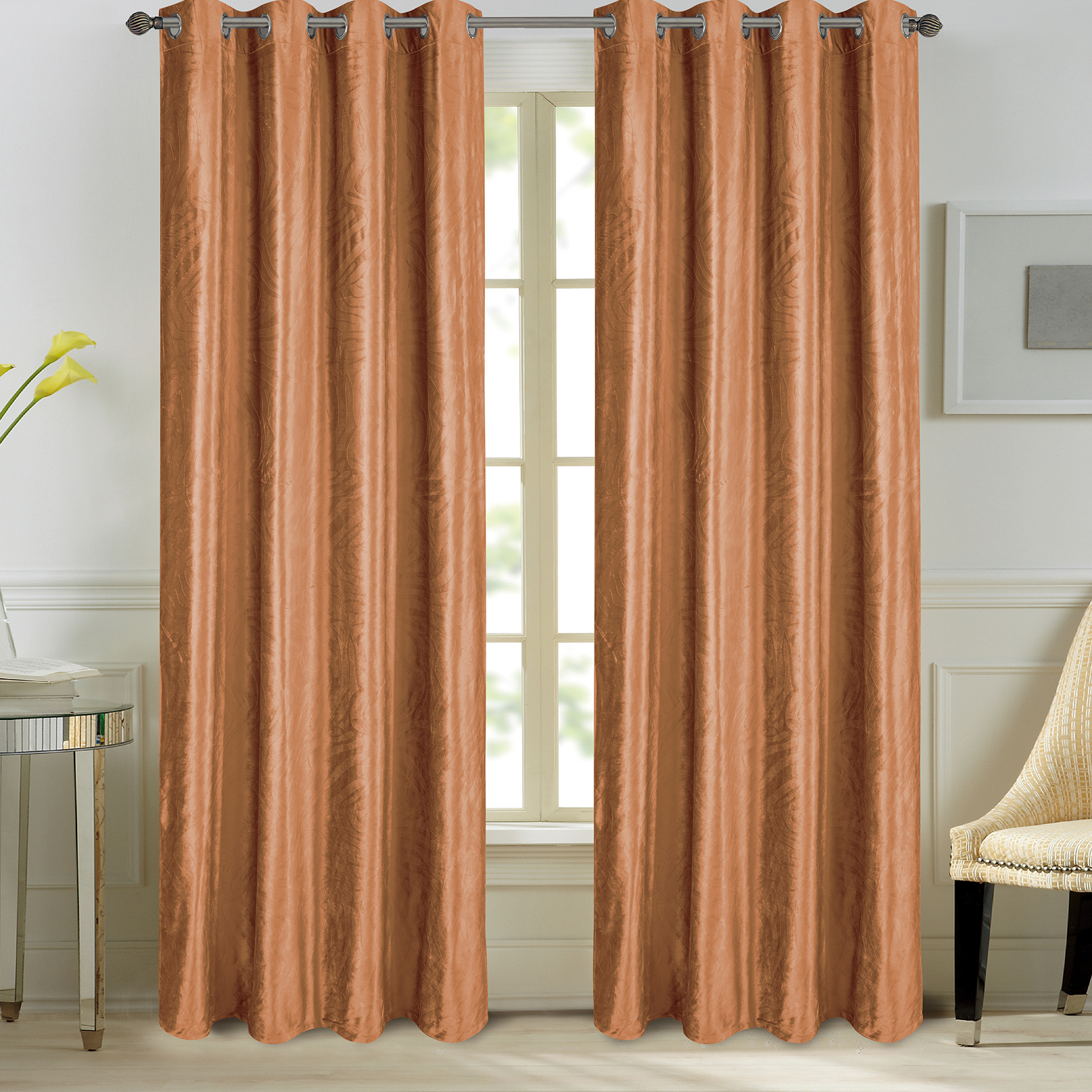 Paire de rideaux en velours et motifs frappés velours brique 260x140 (photo) Paire de rideaux en velours et motifs frappés velours brique 260x140