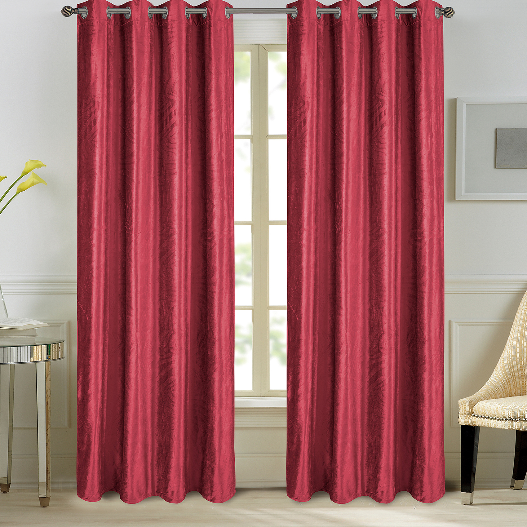 Paire de rideaux en velours et motifs frappés velours bordeaux 260x140 (photo) Paire de rideaux en velours et motifs frappés velours bordeaux 260x140