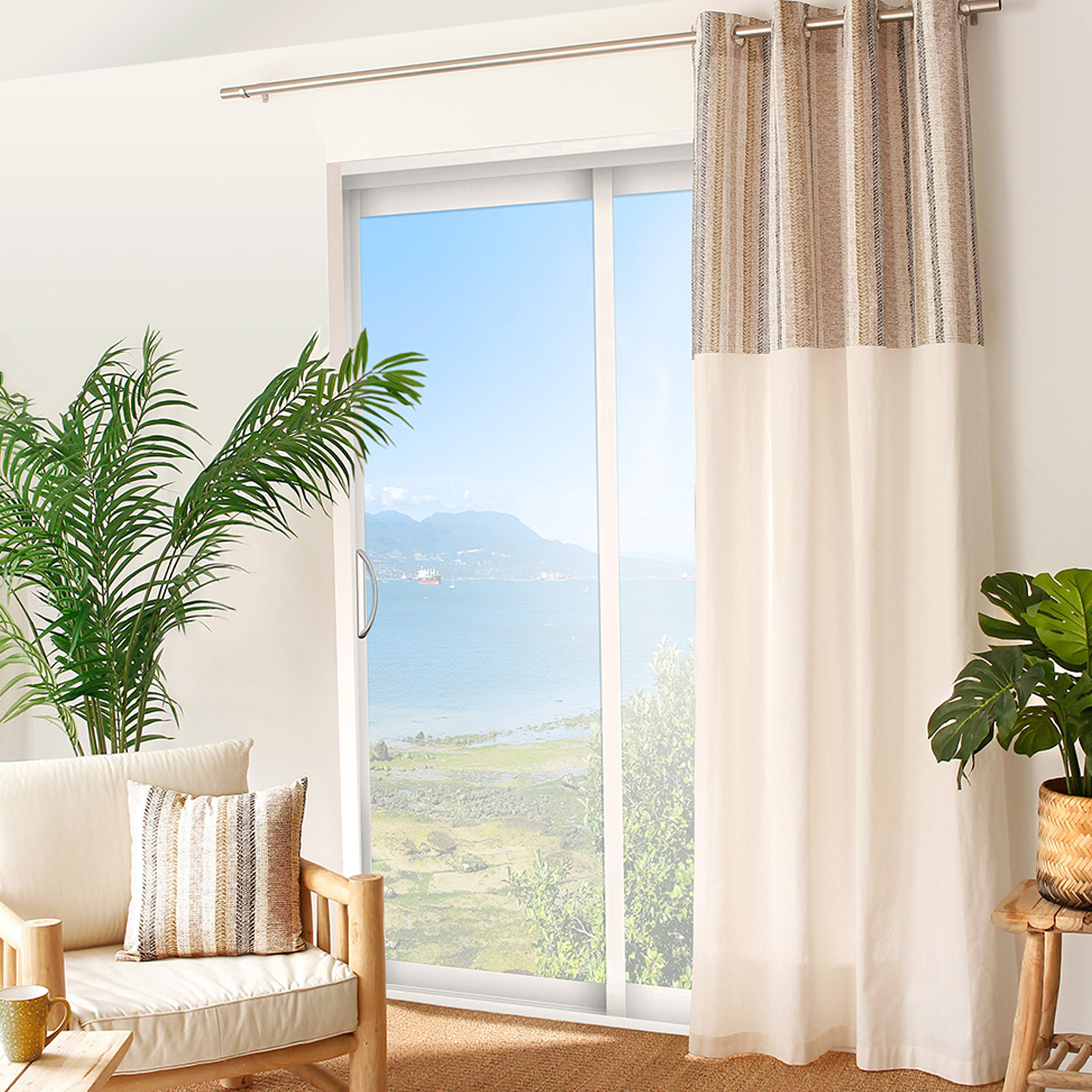 Rideau tamisant imprimé taormina coton ecru 240x140 Rideau tamisant imprimé taormina coton ecru 240x140