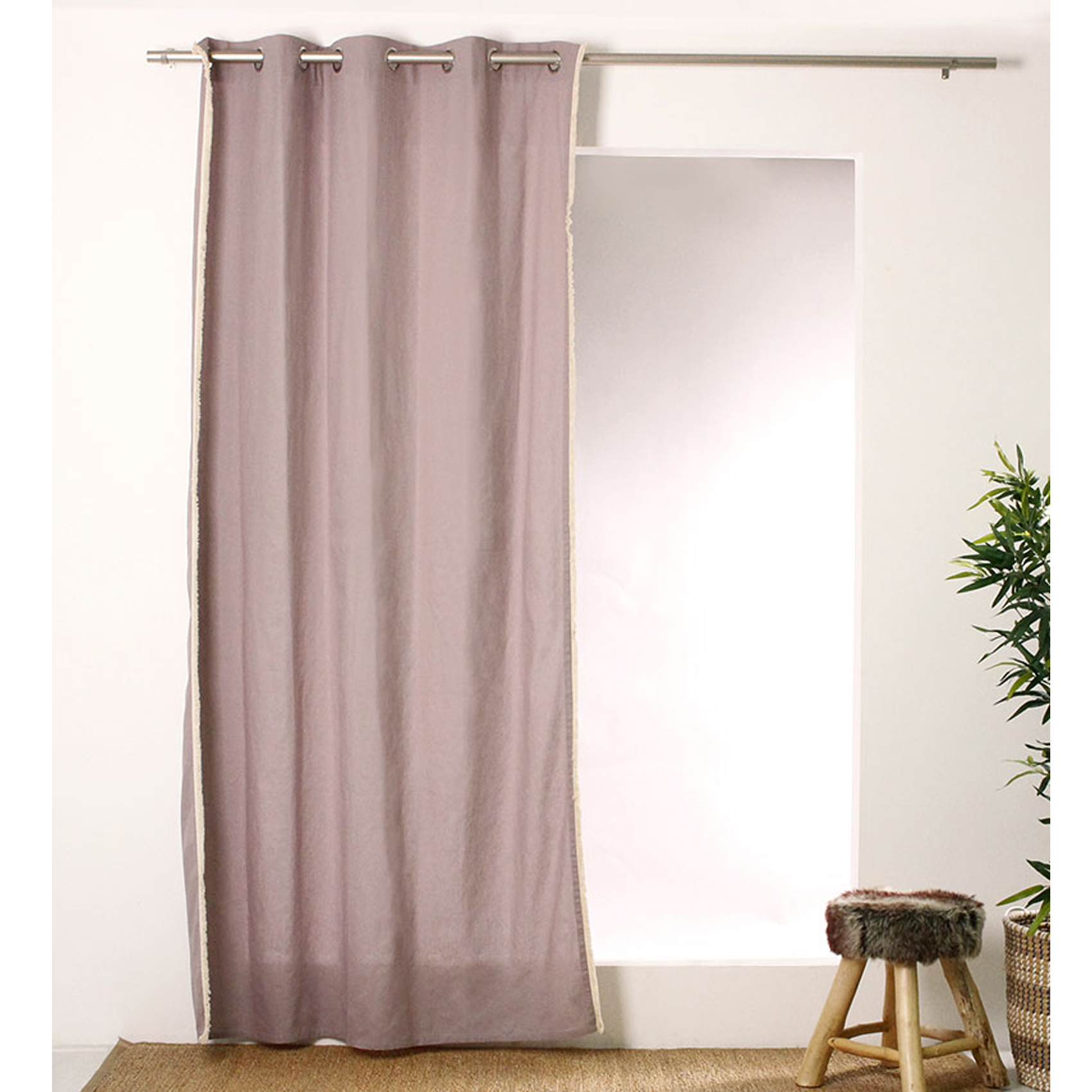 Rideau uni avec galon frangé coton marron glacé 240x140 Rideau uni avec galon frangé coton marron glacé 240x140