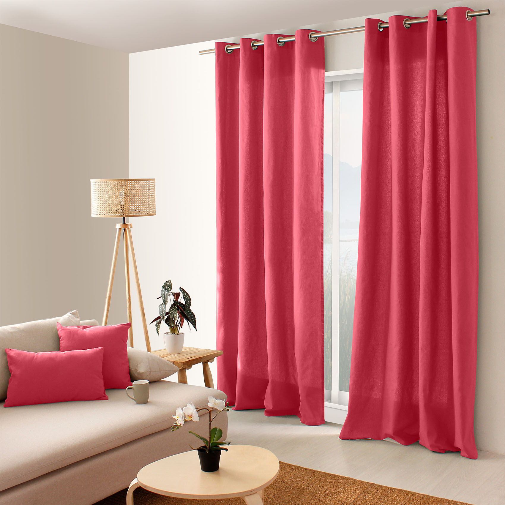 Rideau coloré en pur coton 8 œillets coton blush 240x135 Rideau coloré en pur coton 8 œillets coton blush 240x135