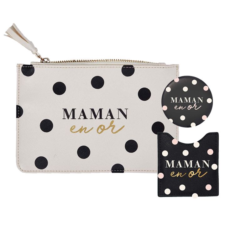 Lot pochette et miroir maman en or (photo) Lot pochette et miroir maman en or
