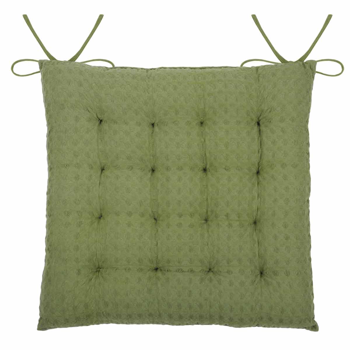 Galette de chaise matelassée en nid d'abeille coton kaki 40x40 Galette de chaise matelassée en nid d'abeille coton kaki 40x40