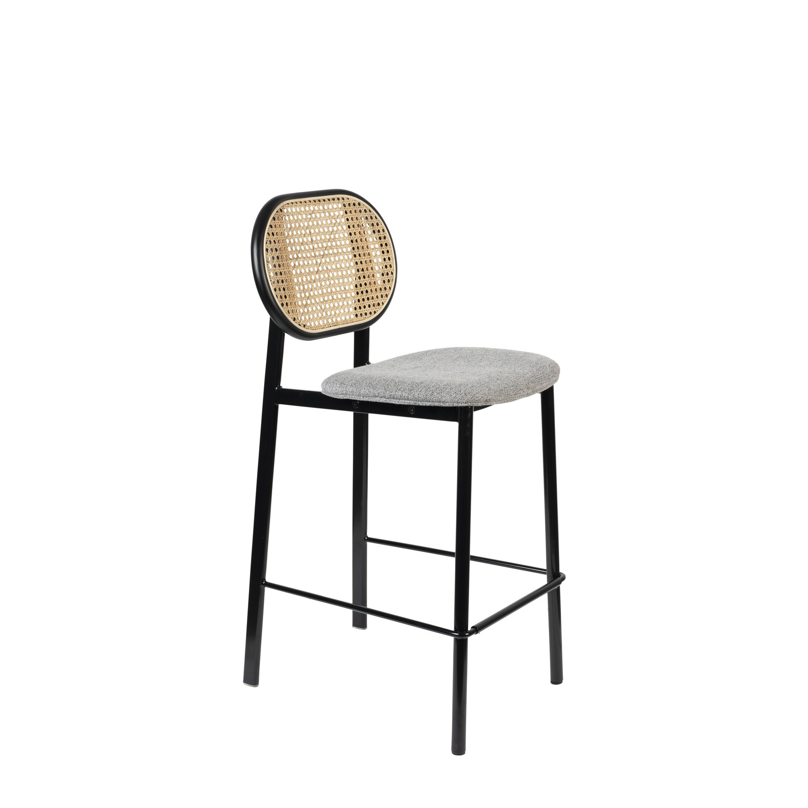 Chaise de comptoir en ratin et tissu gris