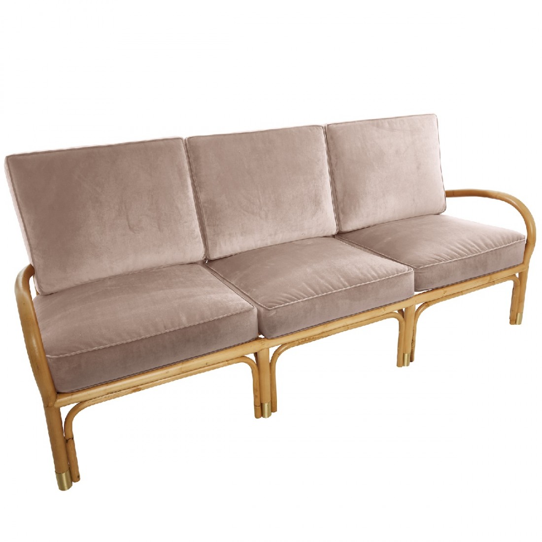 Canapé 3 places rotin et velours rose