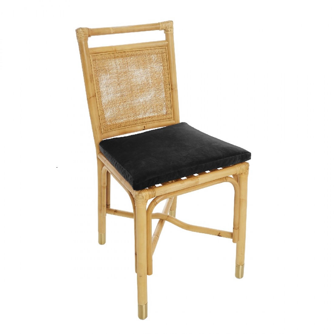Chaise rotin et velours marron