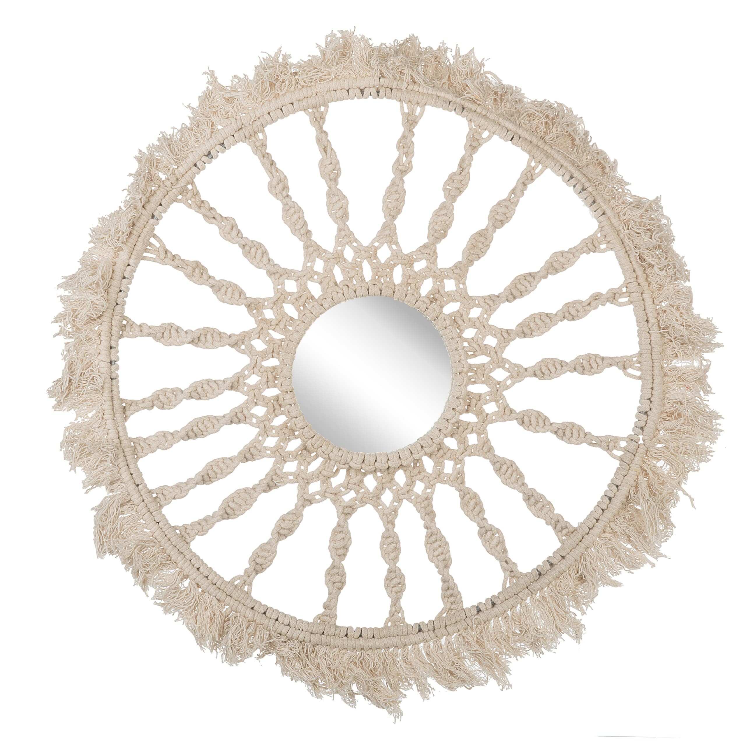 Miroir mural en macramé beige D55 (photo) Miroir mural en macramé beige D55