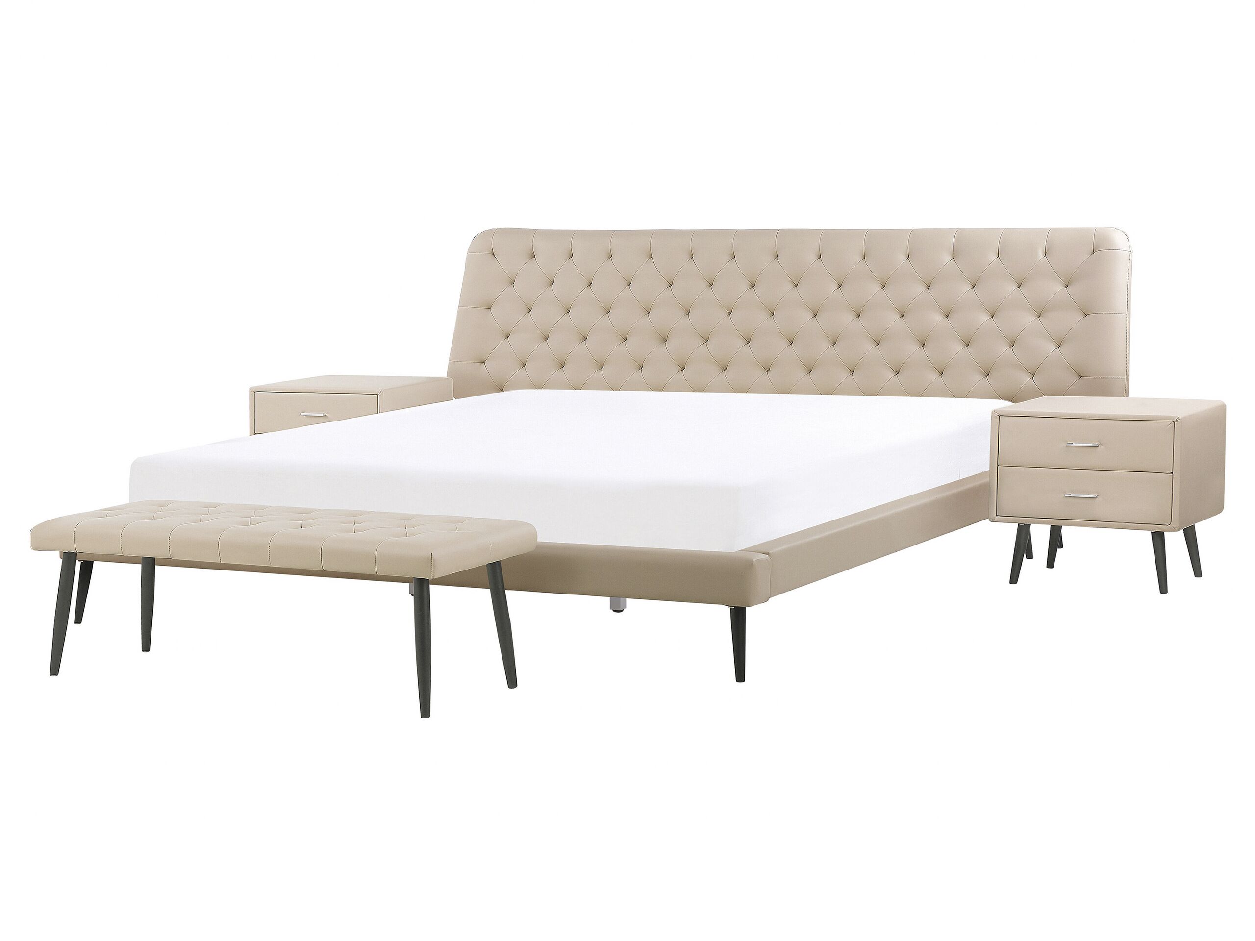 Ensemble de chambre en simili-cuir beige avec lit 160 x 200 cm (photo) Ensemble de chambre en simili-cuir beige avec lit 160 x 200 cm