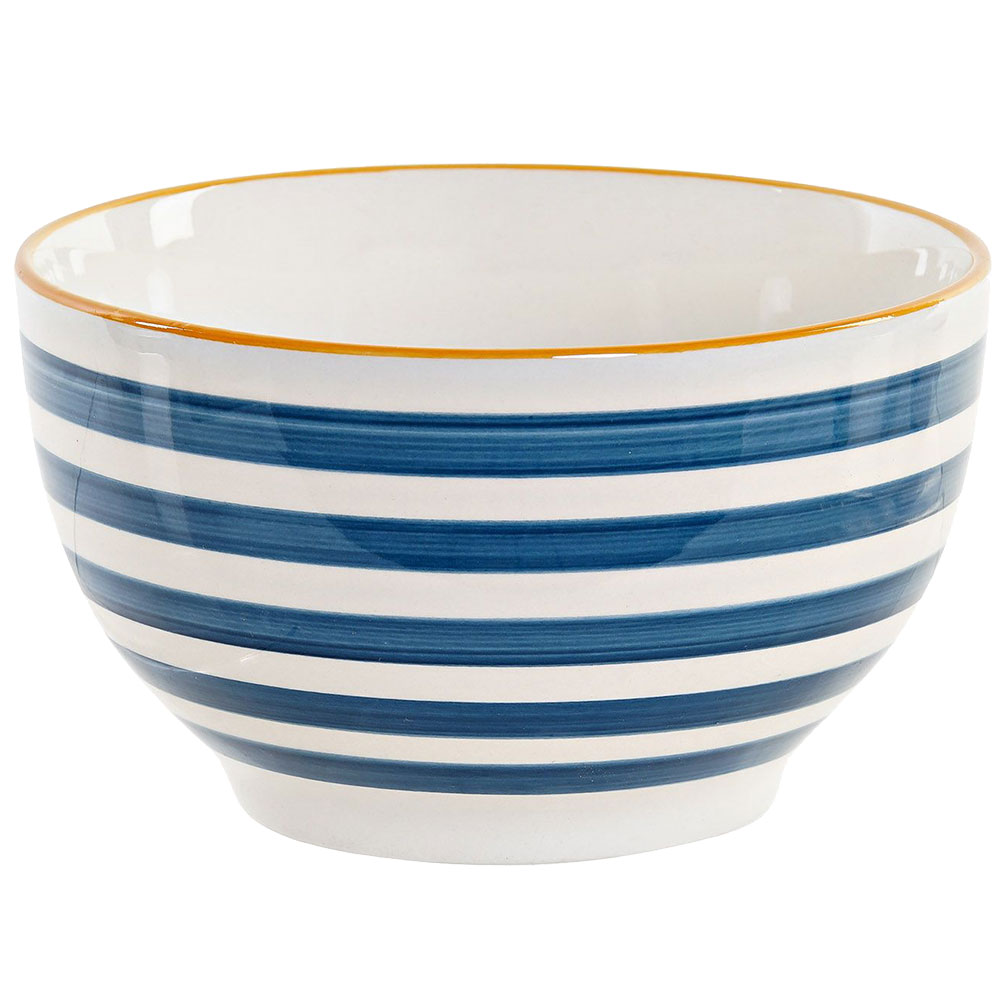 Bol en grès blanc rayé de bleu D14,5cm Bol en grès blanc rayé de bleu D14,5cm