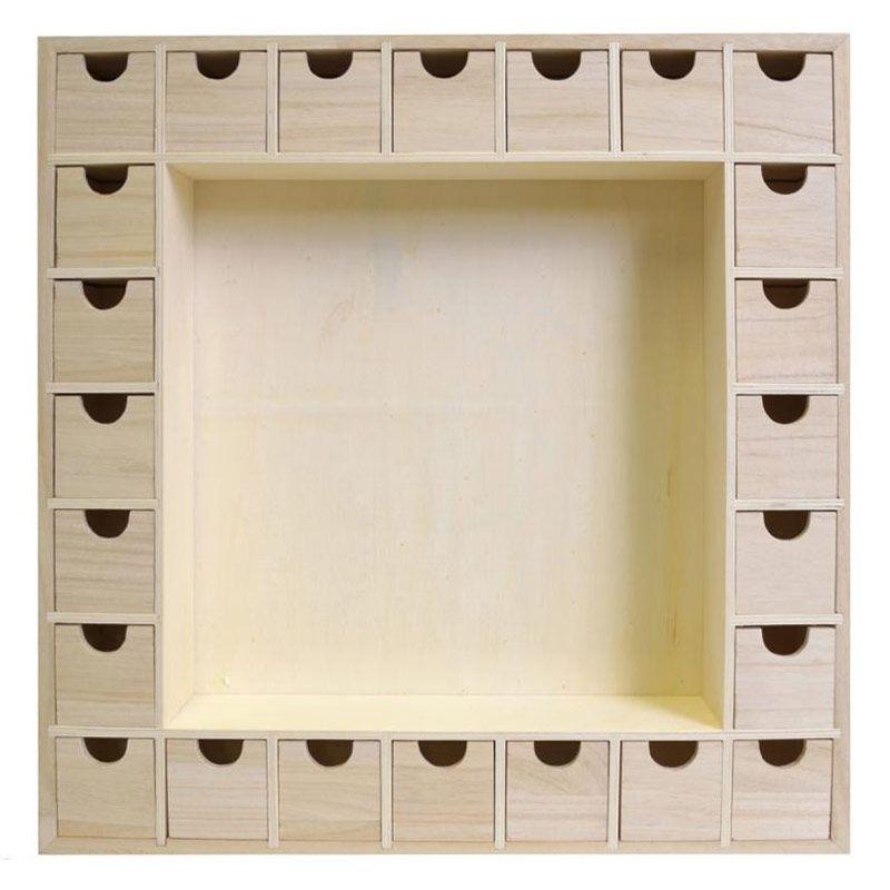 Calendrier de l'Avent bois carré 39x39cm (photo) Calendrier de l'Avent bois carré 39x39cm